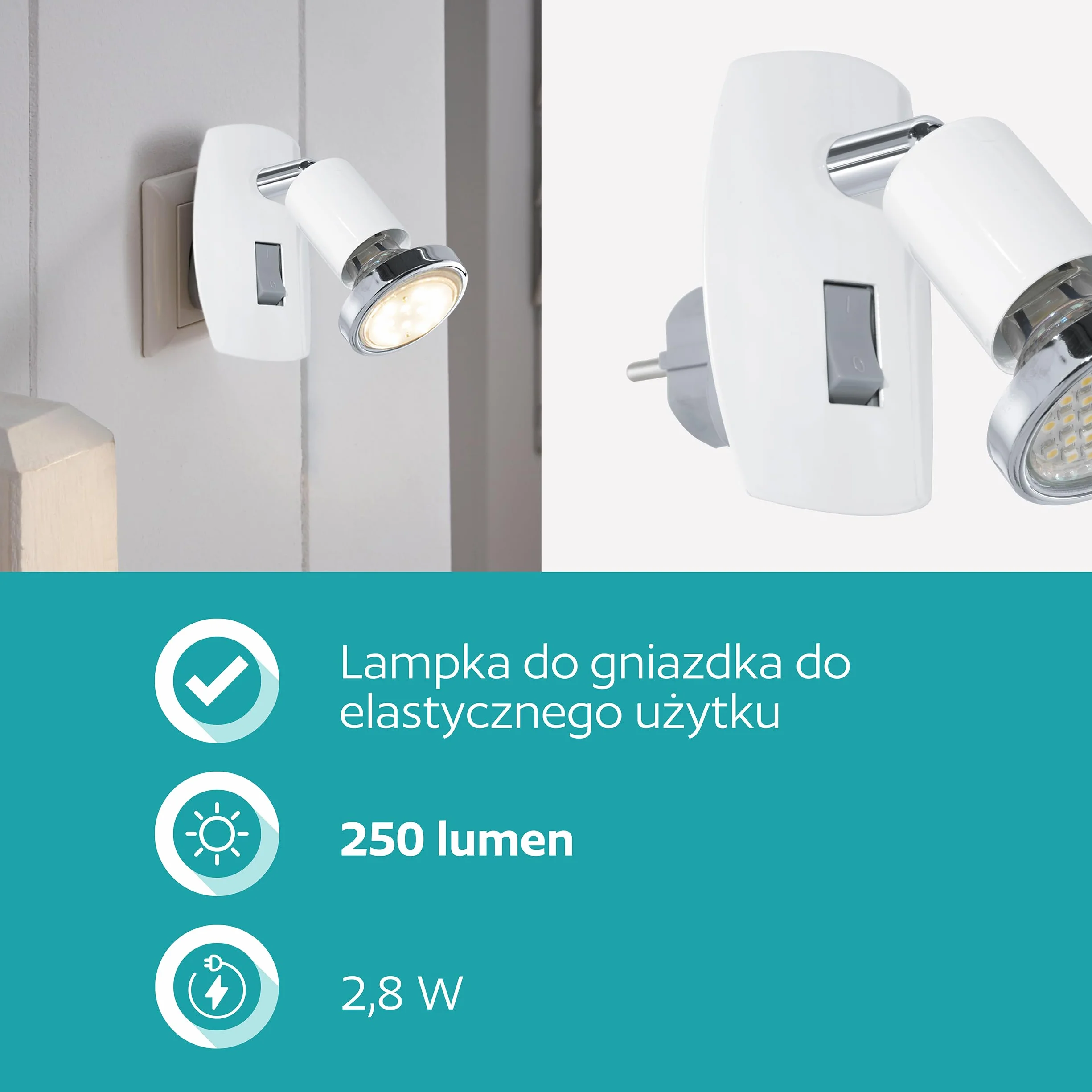 EGLO gniazdko LED GU10 z przełącznikiem wychylne stal biały chrom