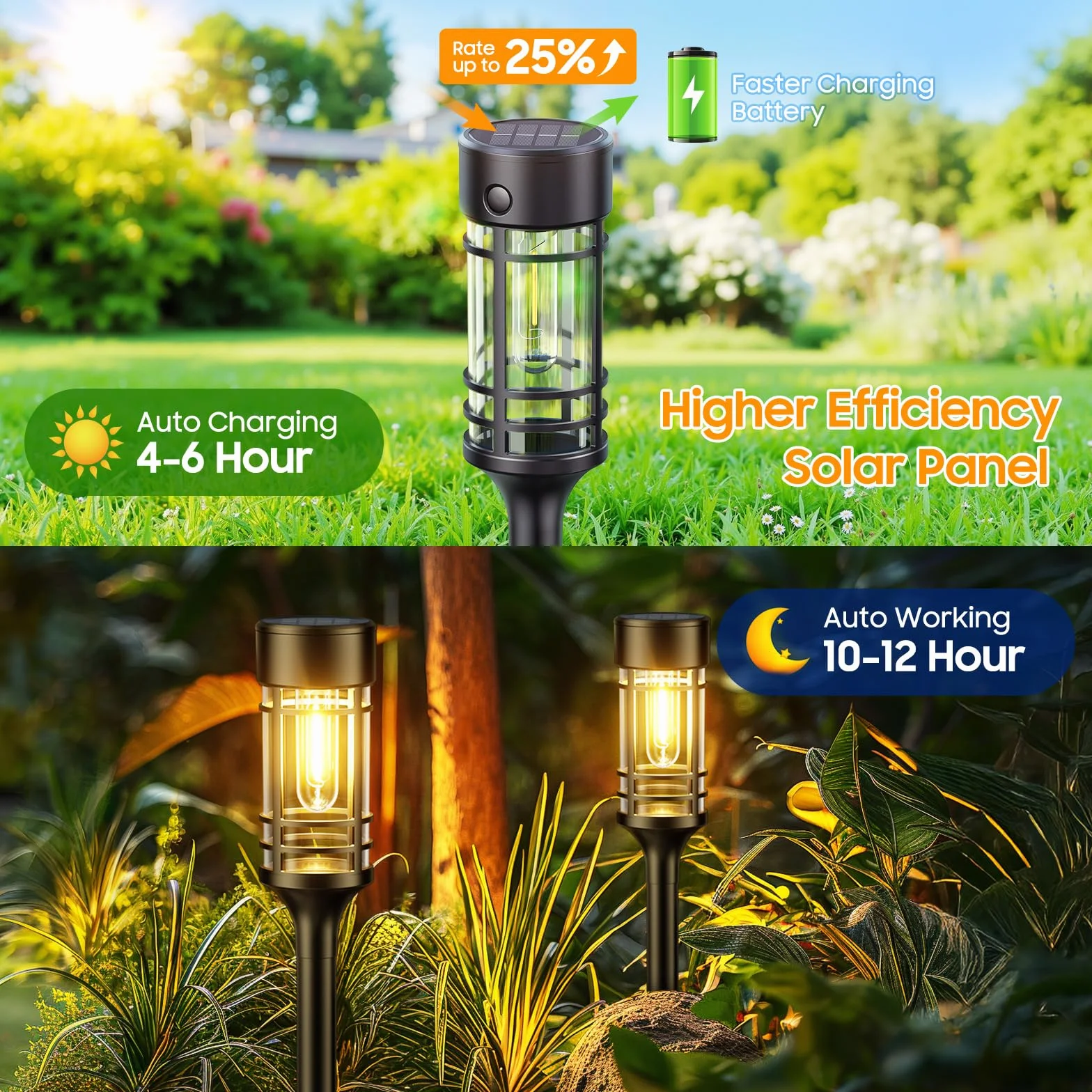 BUCASA Lampy solarne ogrodowe IP65 6 sztuk ciepła biel dekoracja balkon trawnik