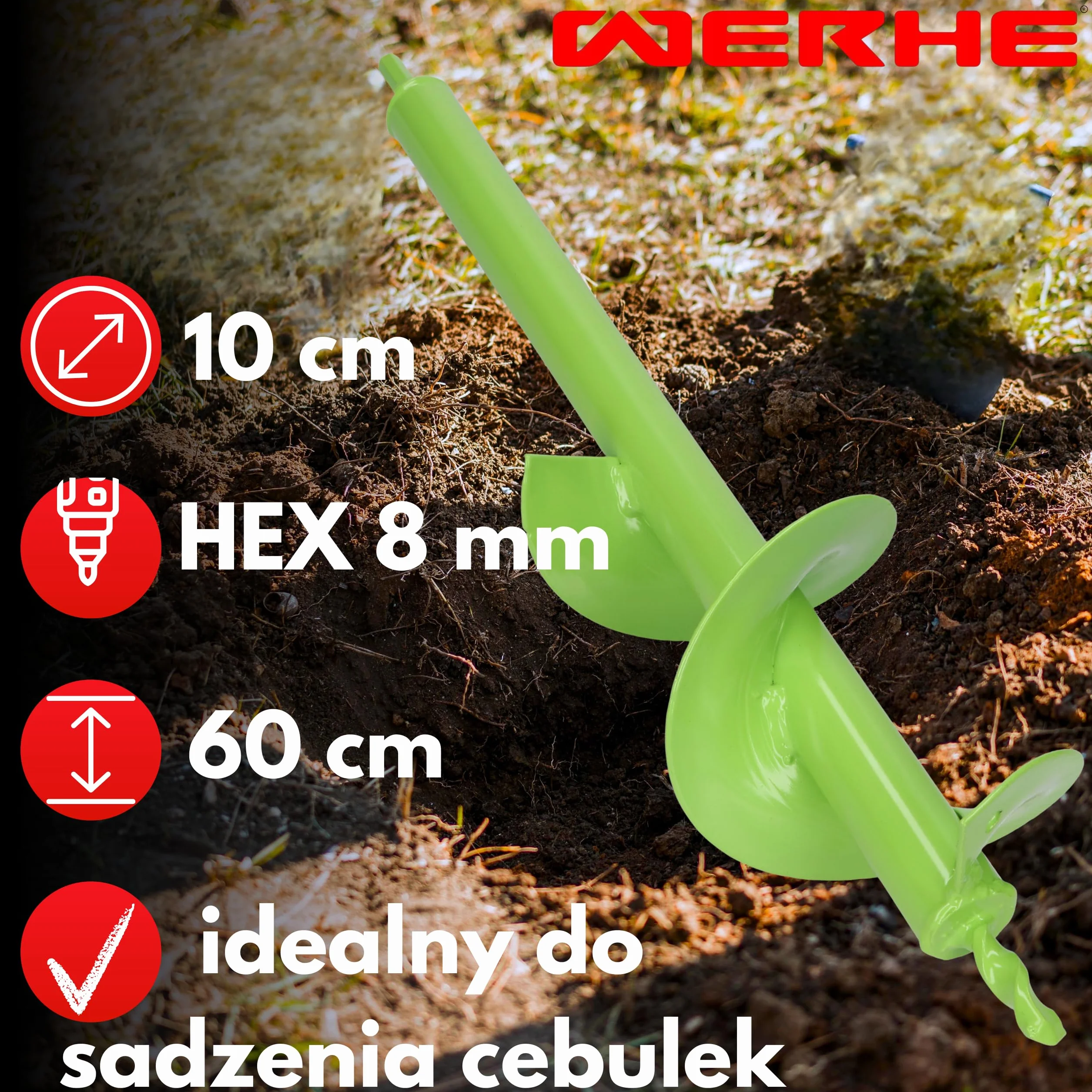 WERHE świder ziemny 100 mm Ø 600 mm do wiertarki akumulatorowej