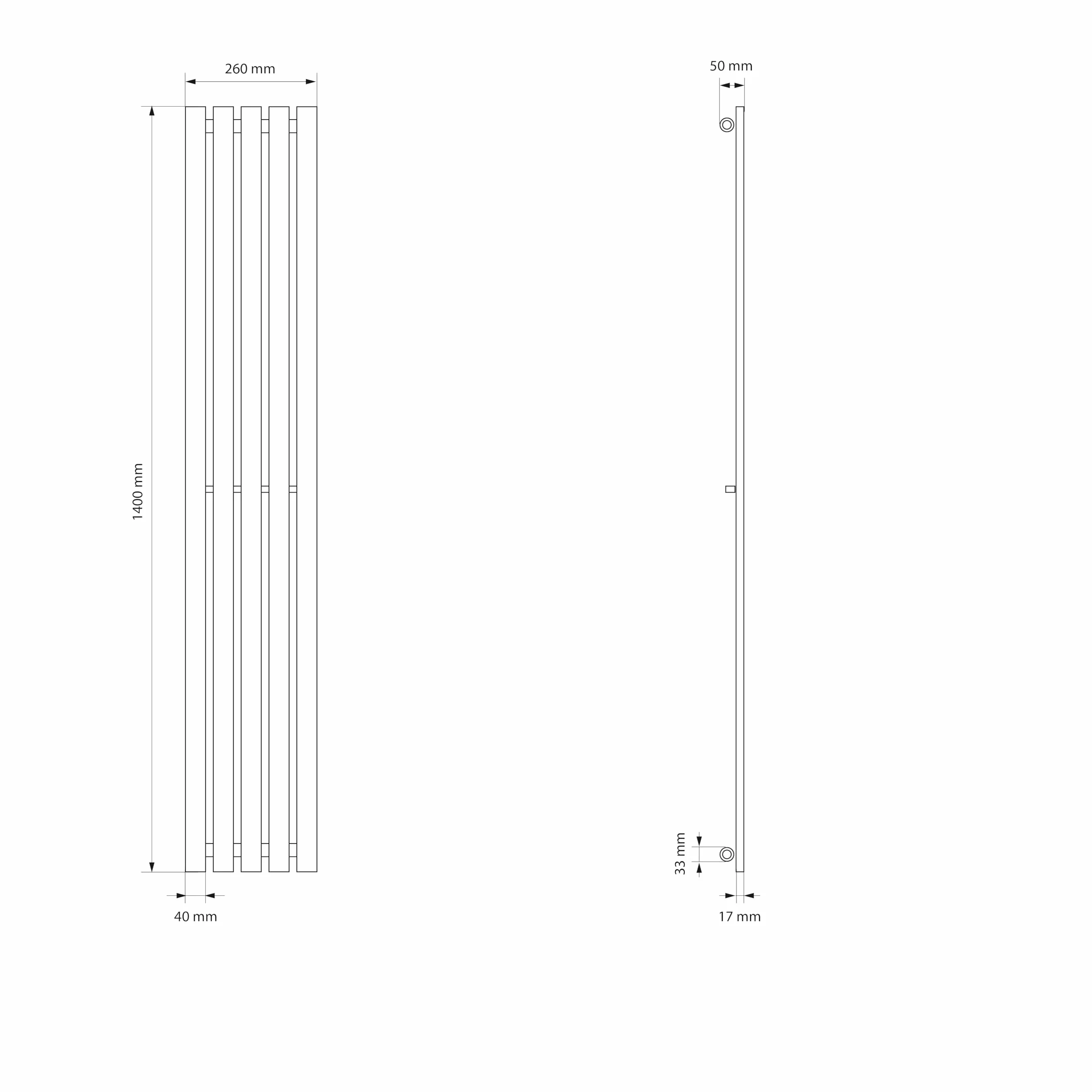ECD Germany Grzejnik płytowy Design Stella 260 x 1400 mm biały z przyłączem środkowym zestawem termostatem płaski pionowy