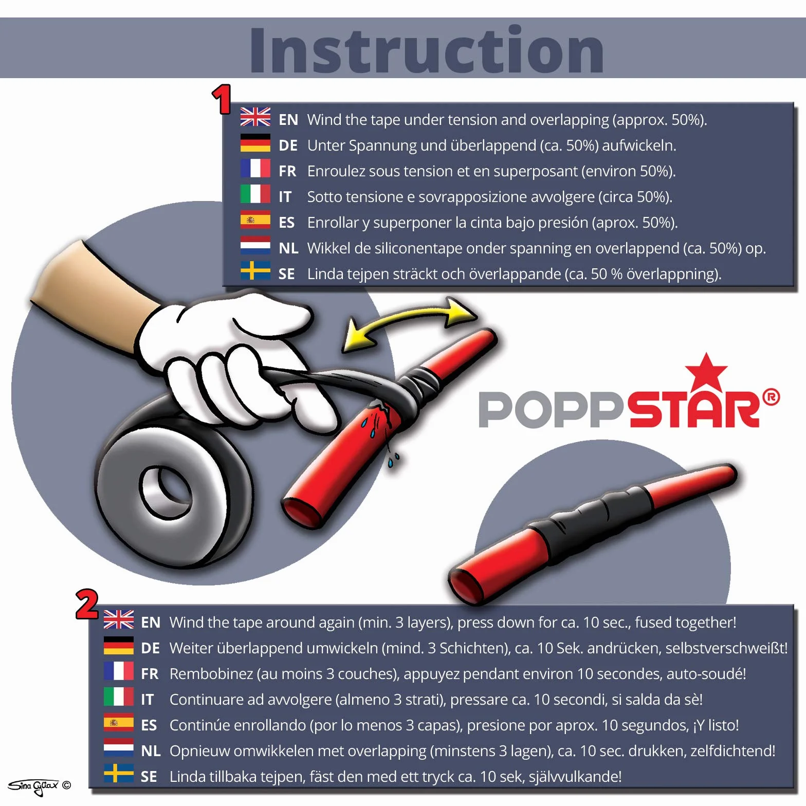Poppstar samowulkanizująca taśma silikonowa 3 m x 25 mm izolacyjna uszczelniająca czerwona 1 rolka