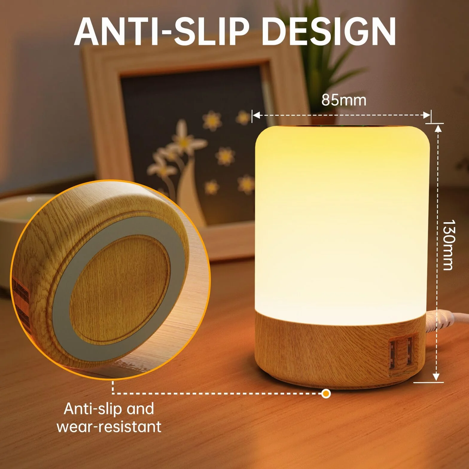 Lampka Nocna LED Dotykowa Ściemniana 4 Porty USB-A 8 Kolorów 10 Poziomów Jasności Lampa Stołowa do Sypialni