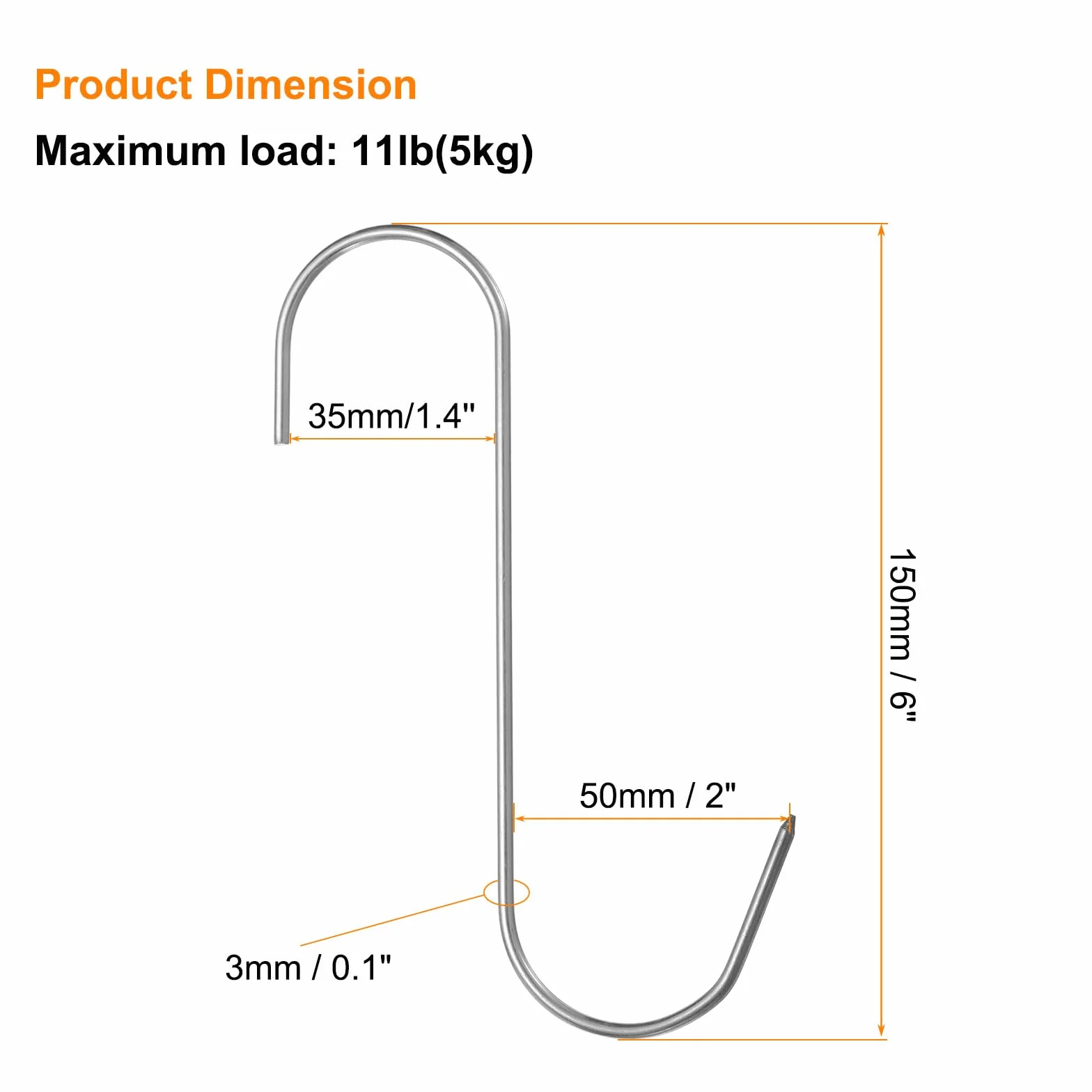 Haczyki do mięsa ze stali nierdzewnej 304 150 mm 8 sztuk S-hak do wędzenia grillowania BBQ MAX 5 kg