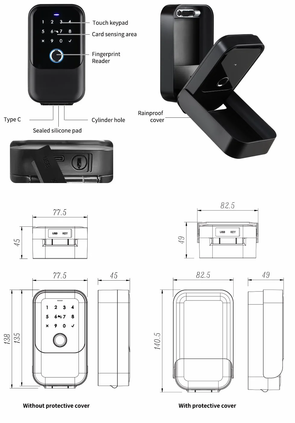 Podłączona skrzynka na klucze - Internet przez Tuya i bramę Bluetooth/Wi-Fi 2.4 GHz - Metody: Smartphone, kod, odcisk palca, karty RFID (4) + klucze awaryjne (2) - IP65