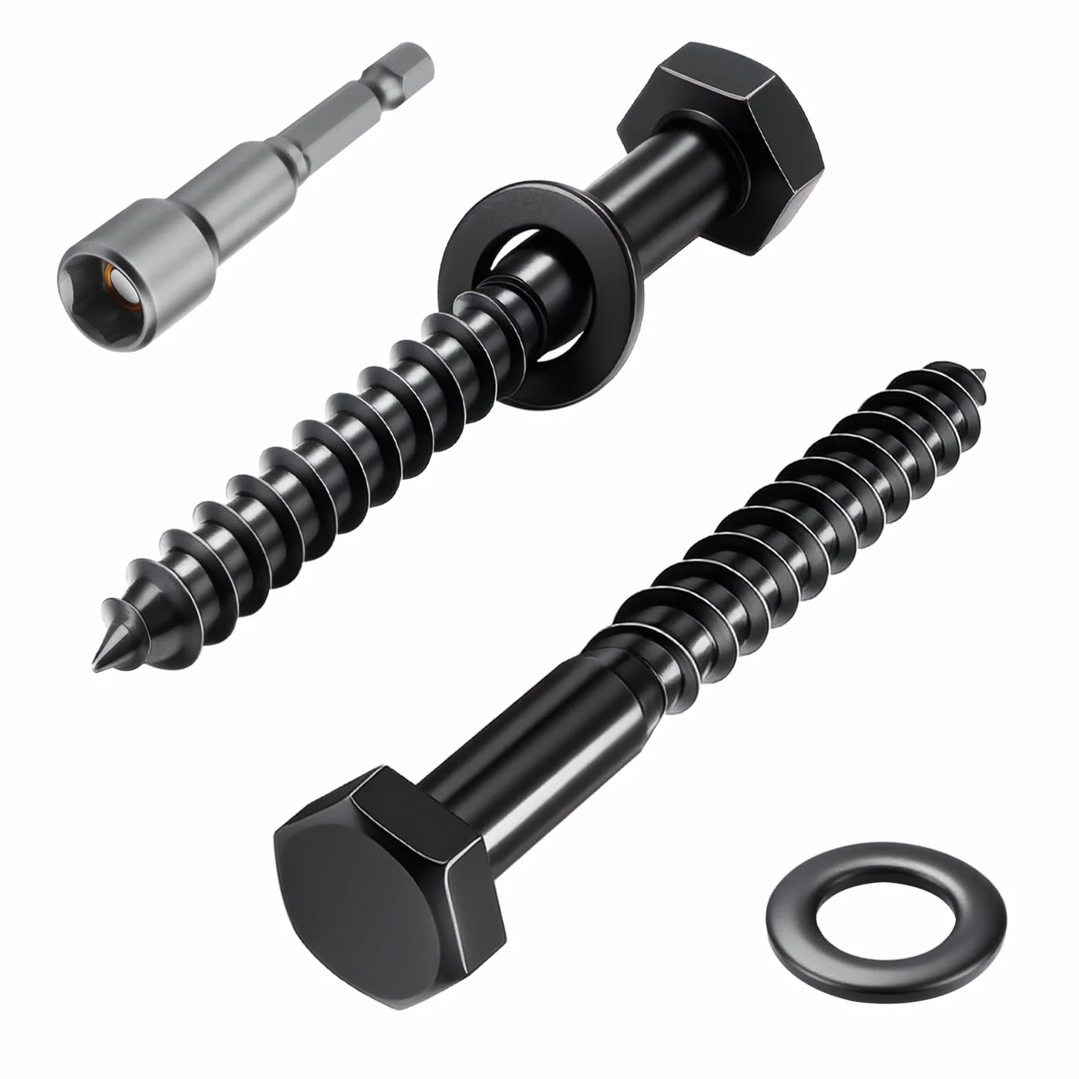 Wkręty do drewna sześciokątne M6 x 60 mm czarne stal nierdzewna A2 V2A