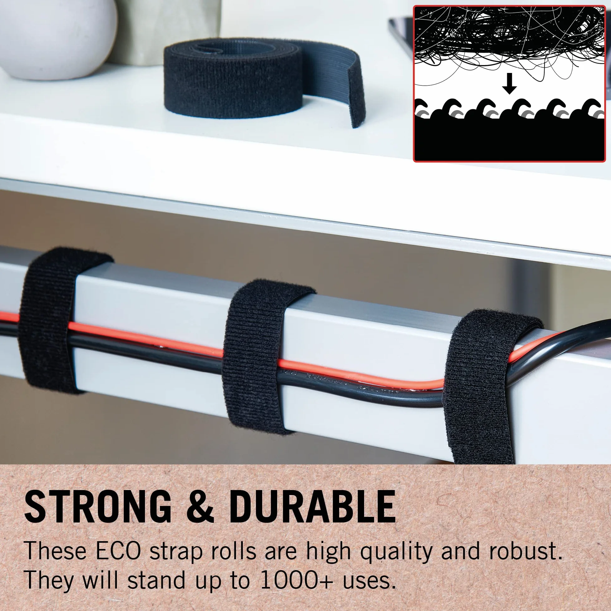 VELCRO® Marka | Paski wielokrotnego użytku Eco One-Wrap | Wielokrotnego użytku, elastyczne i wszechstronne paski uniwersalne do majsterkowania w domu, czarne, 25 mm x 3 m
