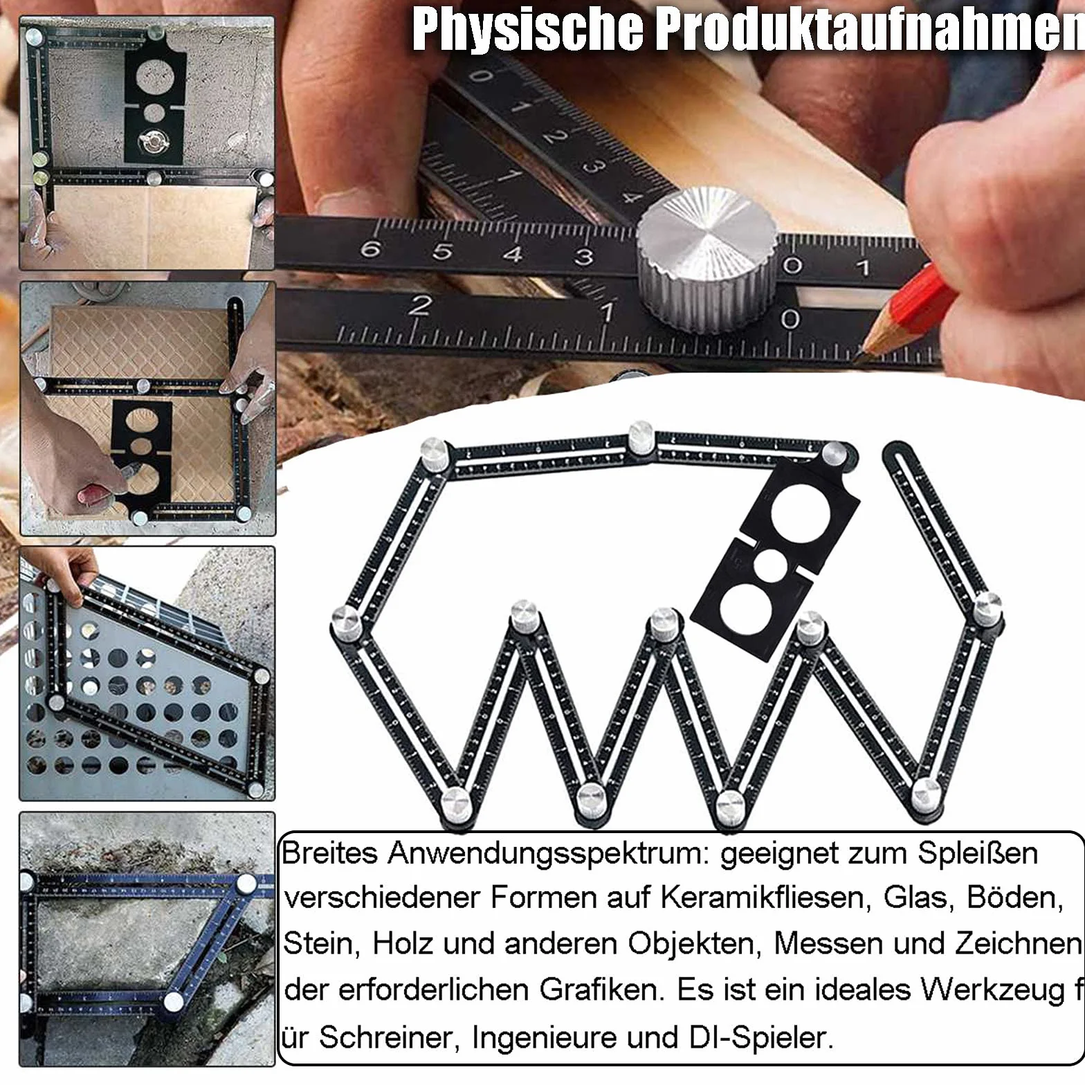 Szablon kątowy ze stopu aluminium 12 stron narzędzie do płytek z otworem czarny