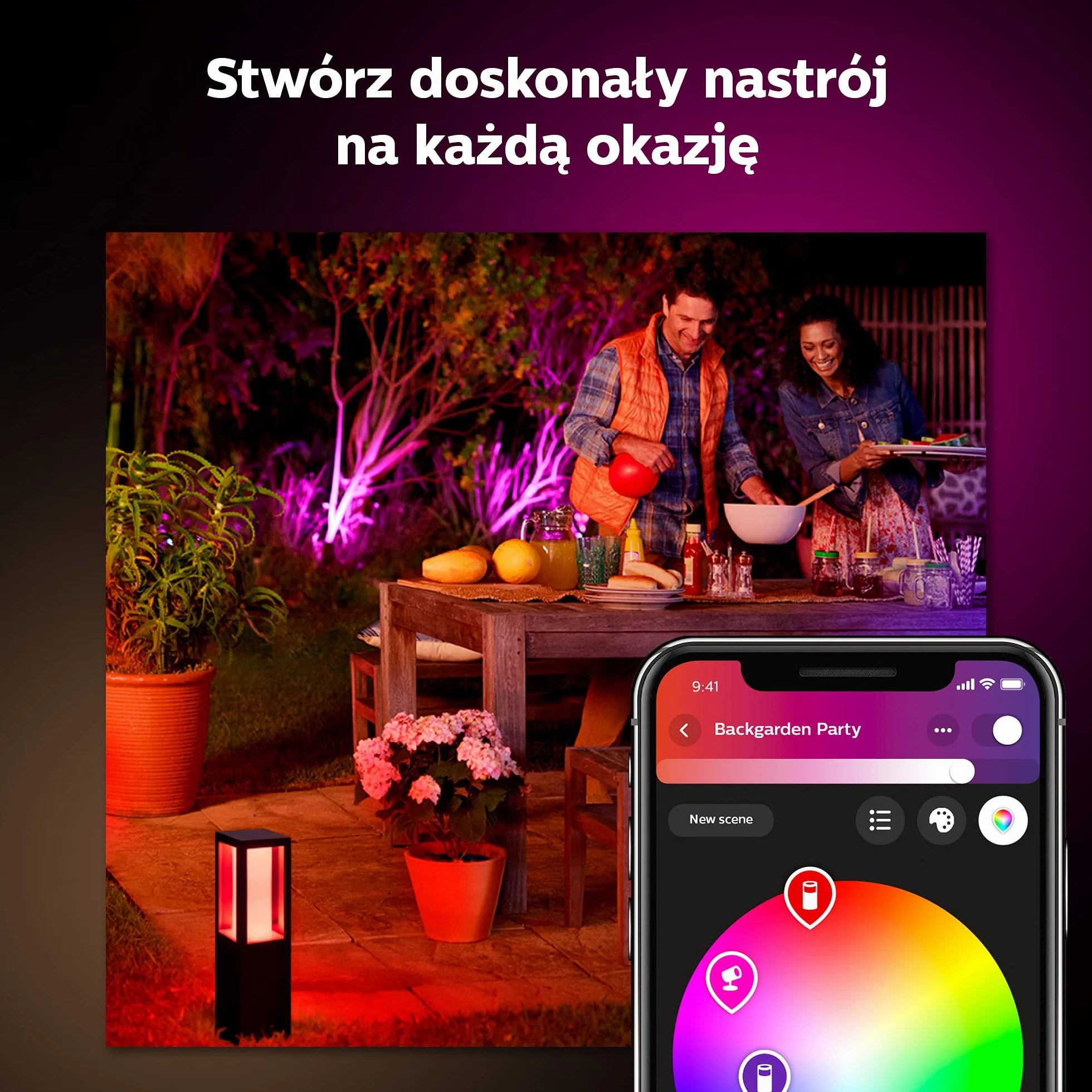 Philips Hue Impress White and Color Ambiance Zewnętrzna lampa stojąca LED niska 16 mln kolorów sterowanie aplikacją