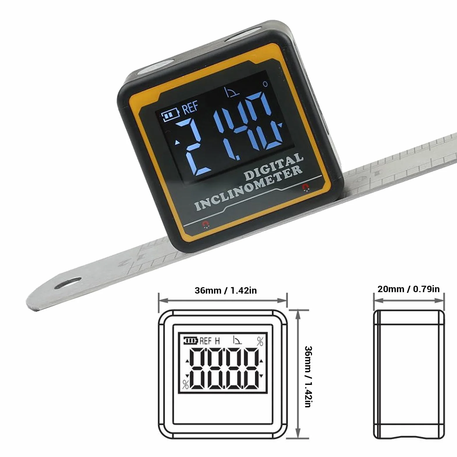 Elektroniczny Inklinometr Cyfrowy Kątomierz Poziomu IP54 Miniaturowy z Podświetleniem i Magnetyczną Podstawą