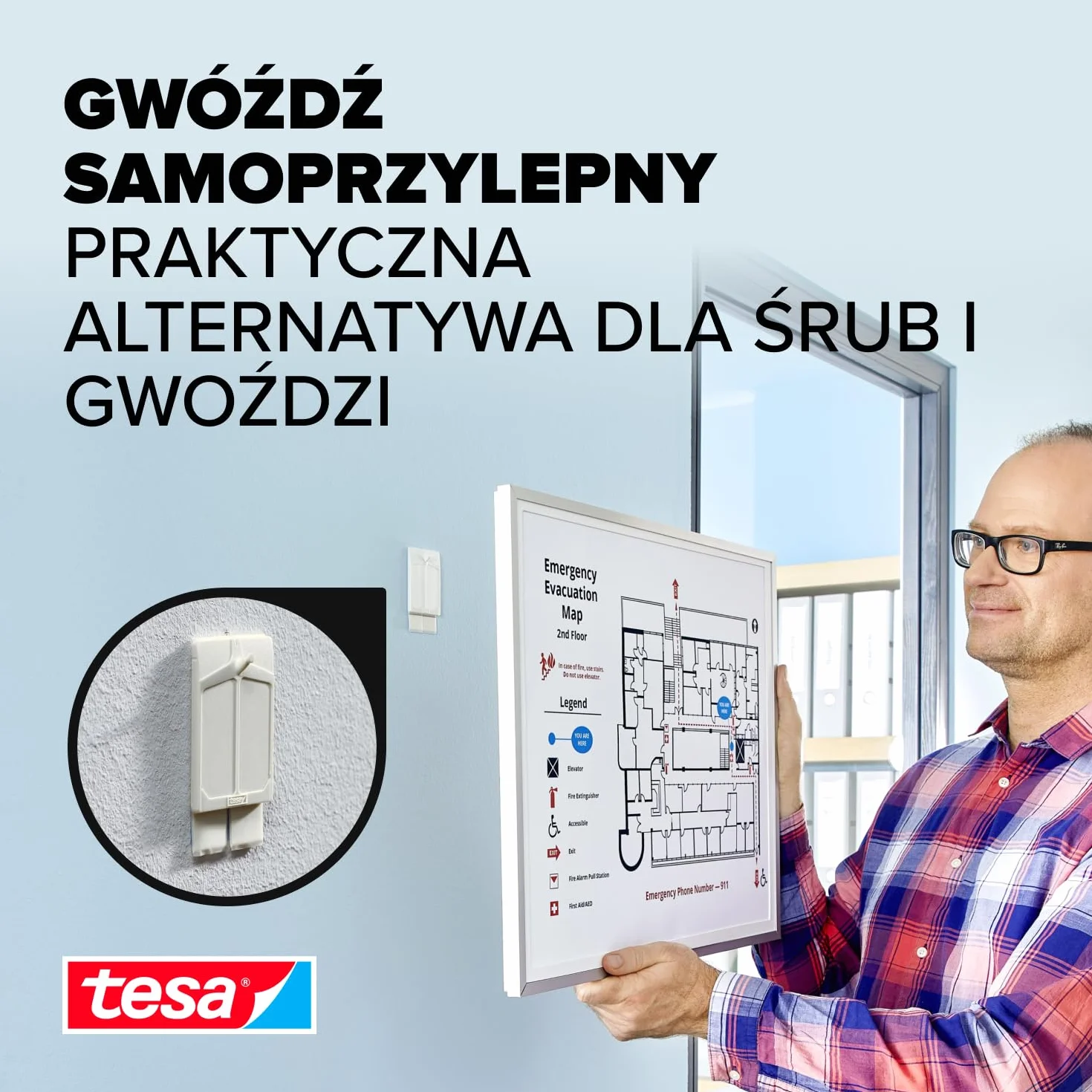 tesa Gwoździe samoprzylepne do tapet i tynku, 2 kg, 3 sztuki