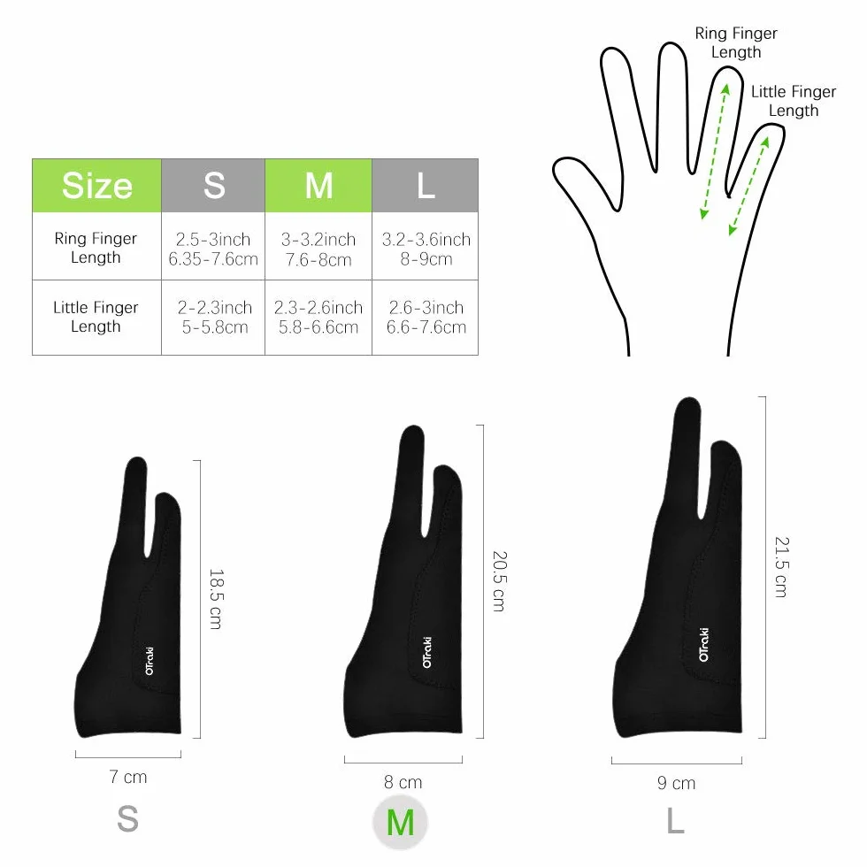 OTraki Rękawice Przeciwporostowe 2 sztuki 8 x 20,5 cm Drawing Gloves do Tabletów Graficznych
