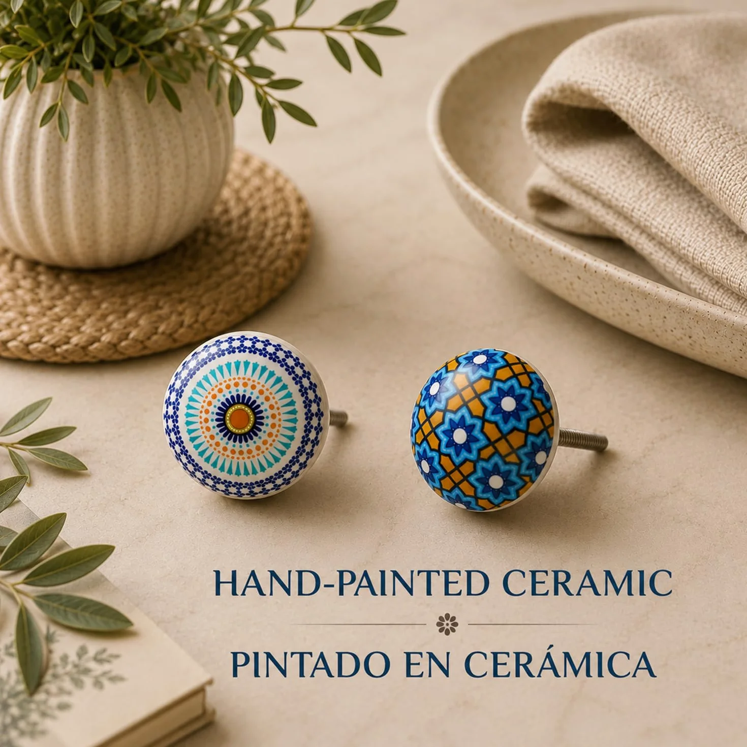 Pokrętła ceramiczne 40mm ręcznie malowane zestaw 10 do szafek szuflad