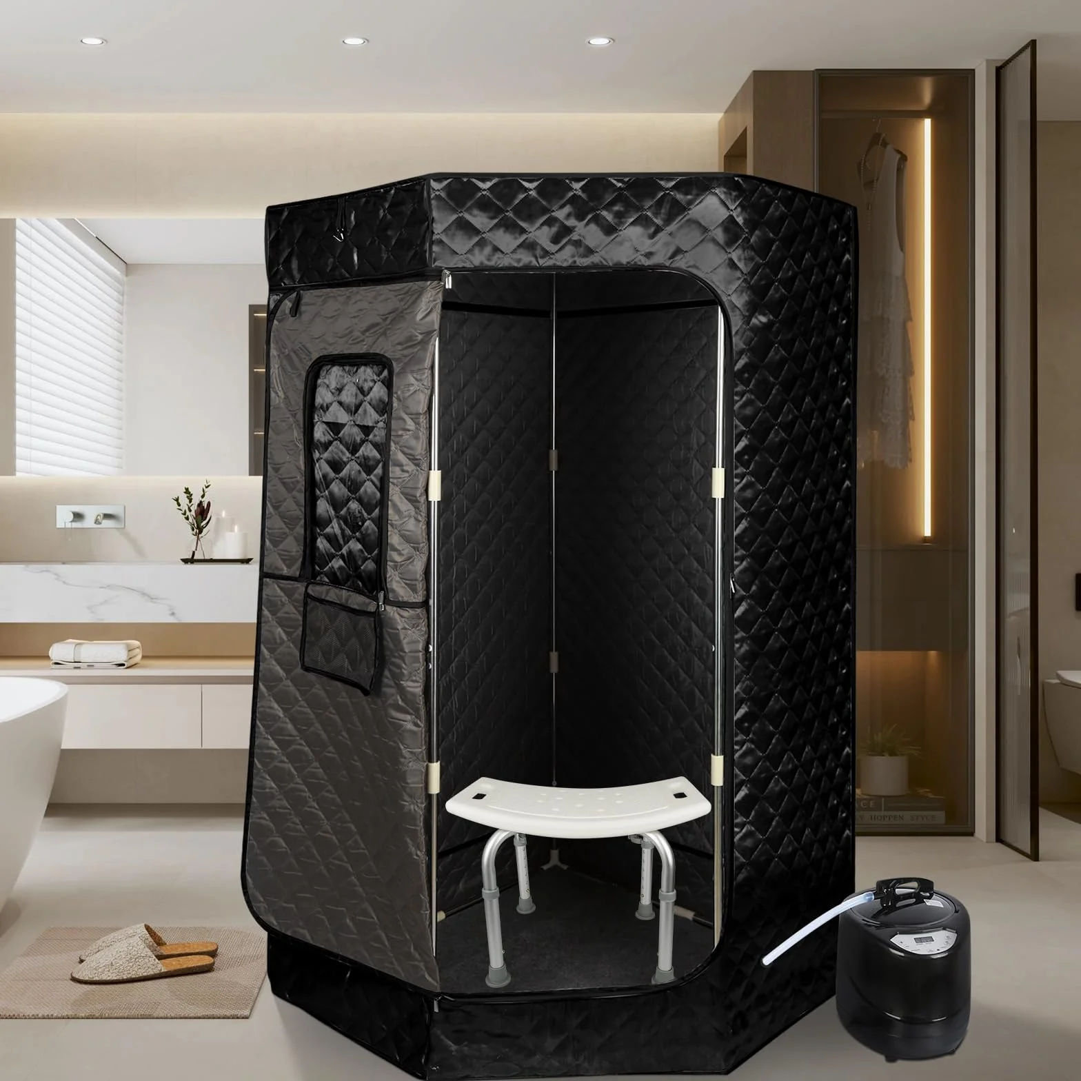 Sauna parowa składana półka 90 x 90 x 180 cm czarna
