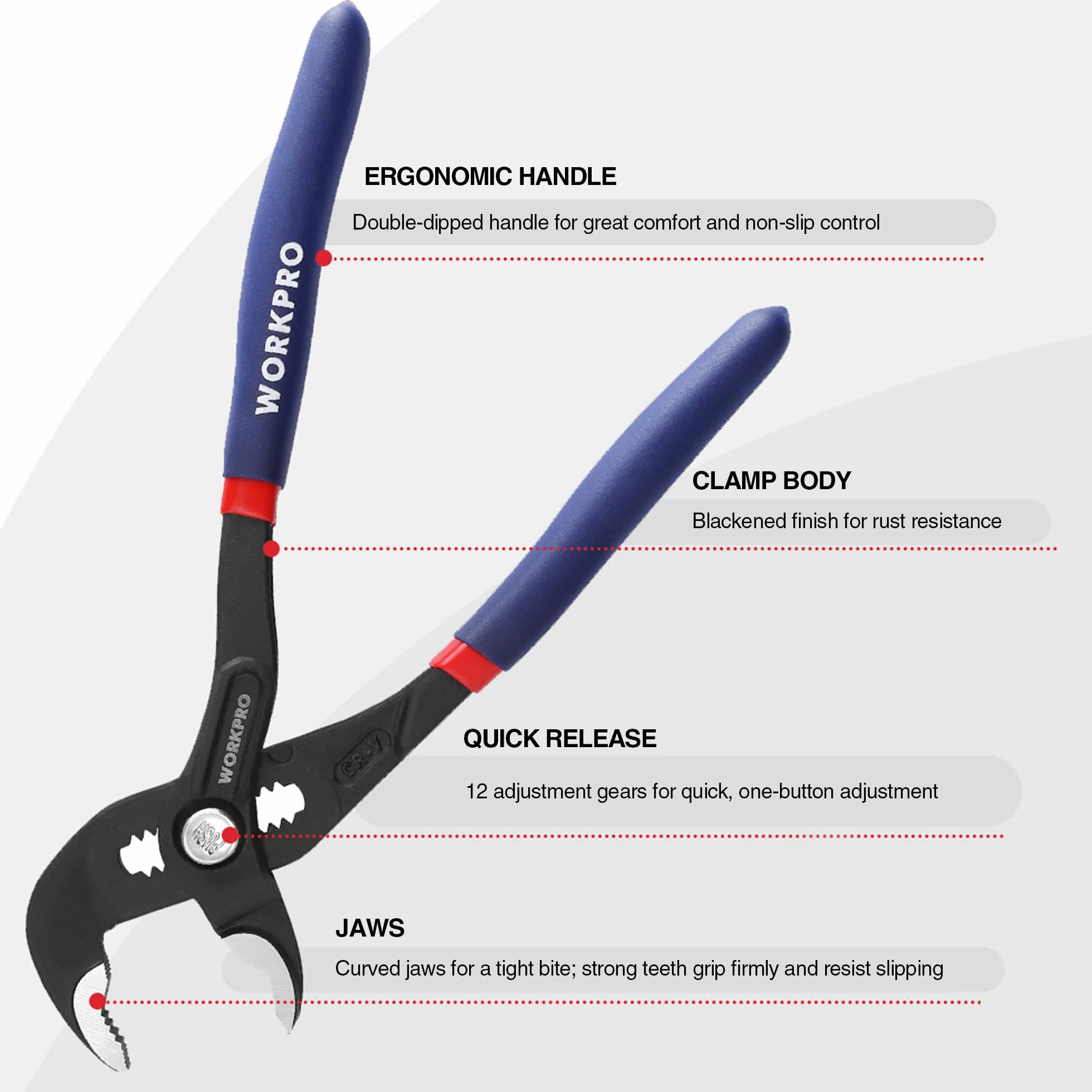 WORKPRO Zestaw szczypiec do pomp wodnych 180 mm 250 mm 2-częściowy