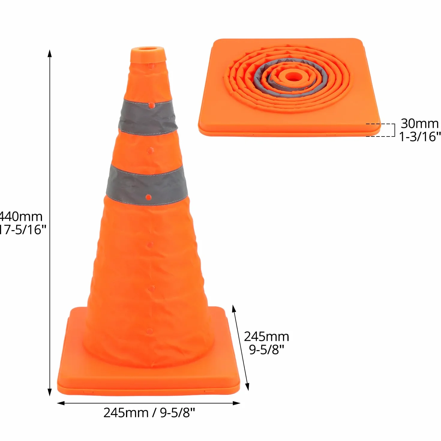 QWORK 4 szt. 45 cm składane stożki drogowe odblaskowe bezpieczeństwa parkingowe
