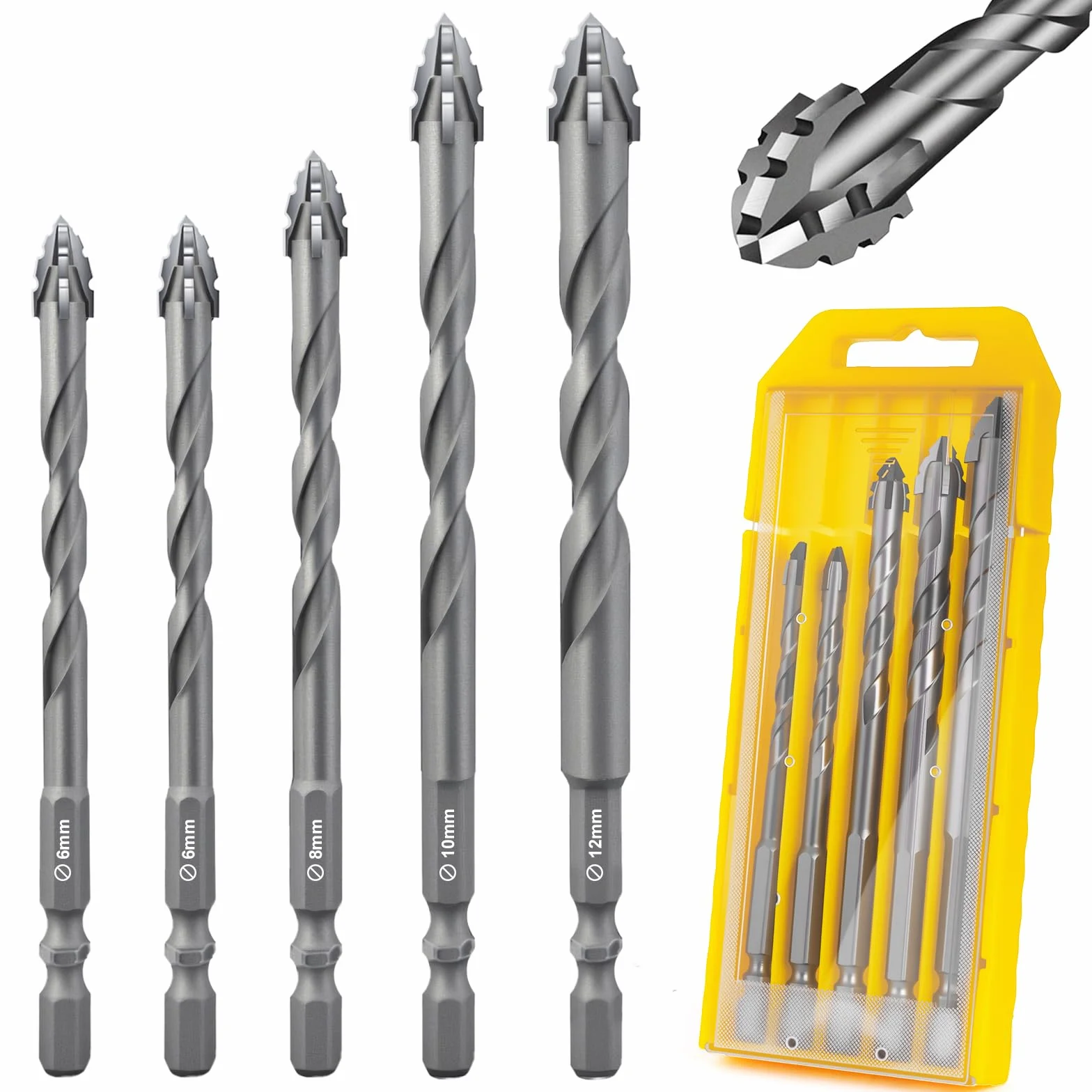 Flintronic Zestaw wierteł mimośrodowych 5-częściowy 6/6/8/10/12 mm węglików spiekanych 4 ostrza