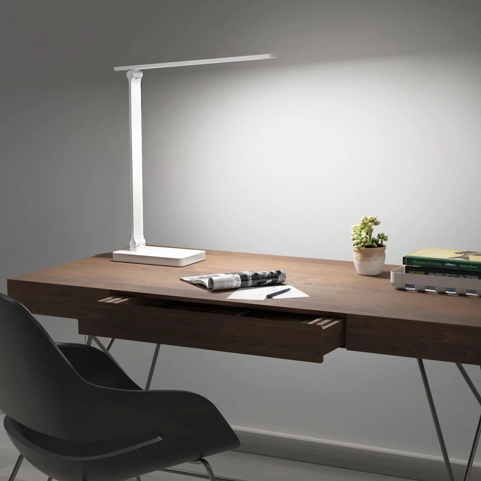 Lepro Lampa biurkowa LED 550 lm 3 kolory 5 poziomów jasności ściemniania 3000-6500 K światło dzienne ochrona oczu lampka nocna do czytania dla dzieci biała