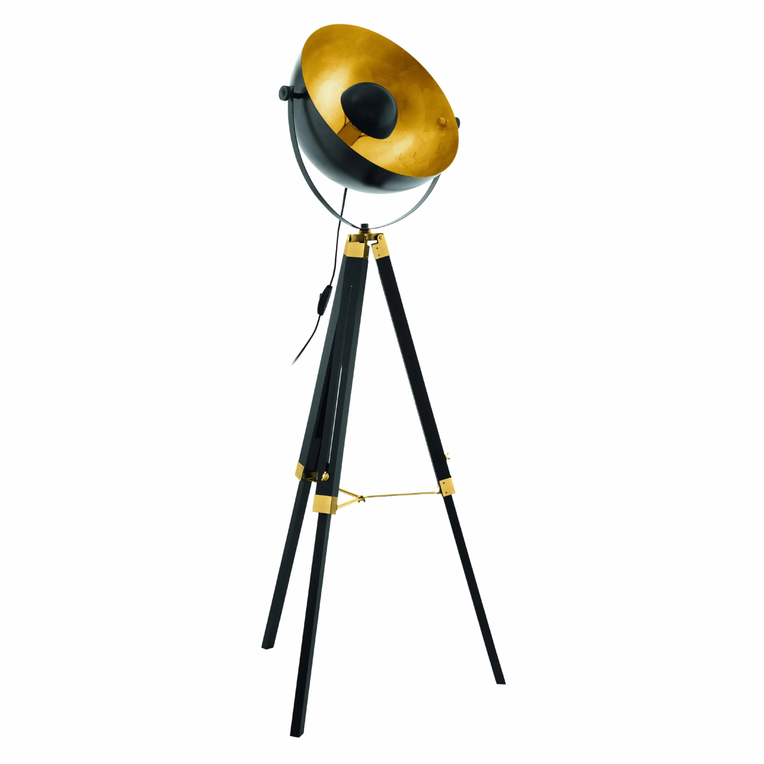EGLO lampa podłogowa drewno stal 60 W czarny mosiądz złoty