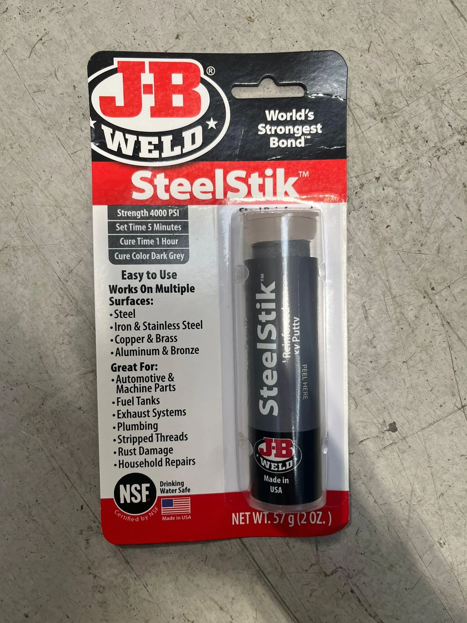 J-B Weld 8267 SteelStik Reinforced Epoxy Putty Stick, 2 oz