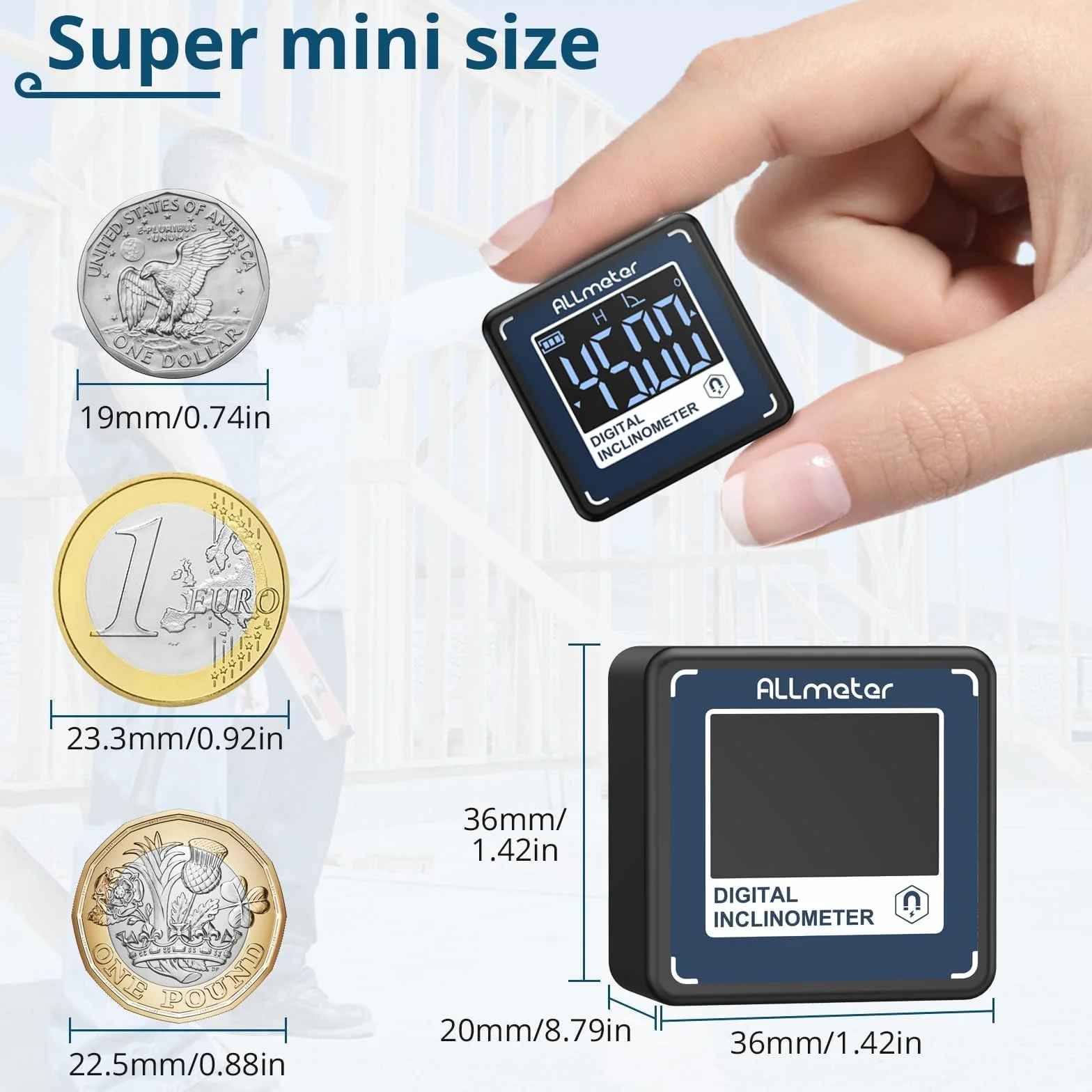 Mini cyfrowy kątomierz pochyłomierz IP54 wodoszczelna poziomica z podstawą magnetyczną 4 x 90°