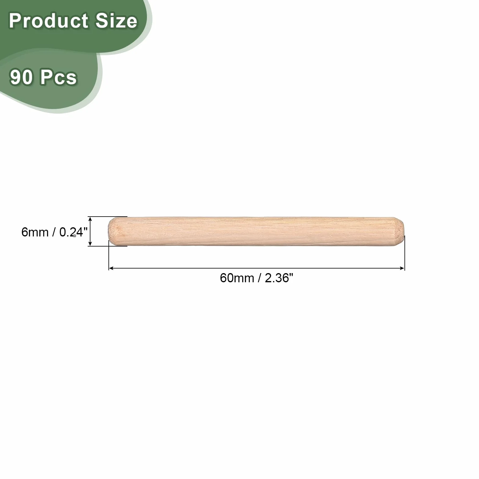 Kołki drewniane 6 x 60 mm rowkowane skośne końce twarde drewno do obróbki drewna 90 szt.