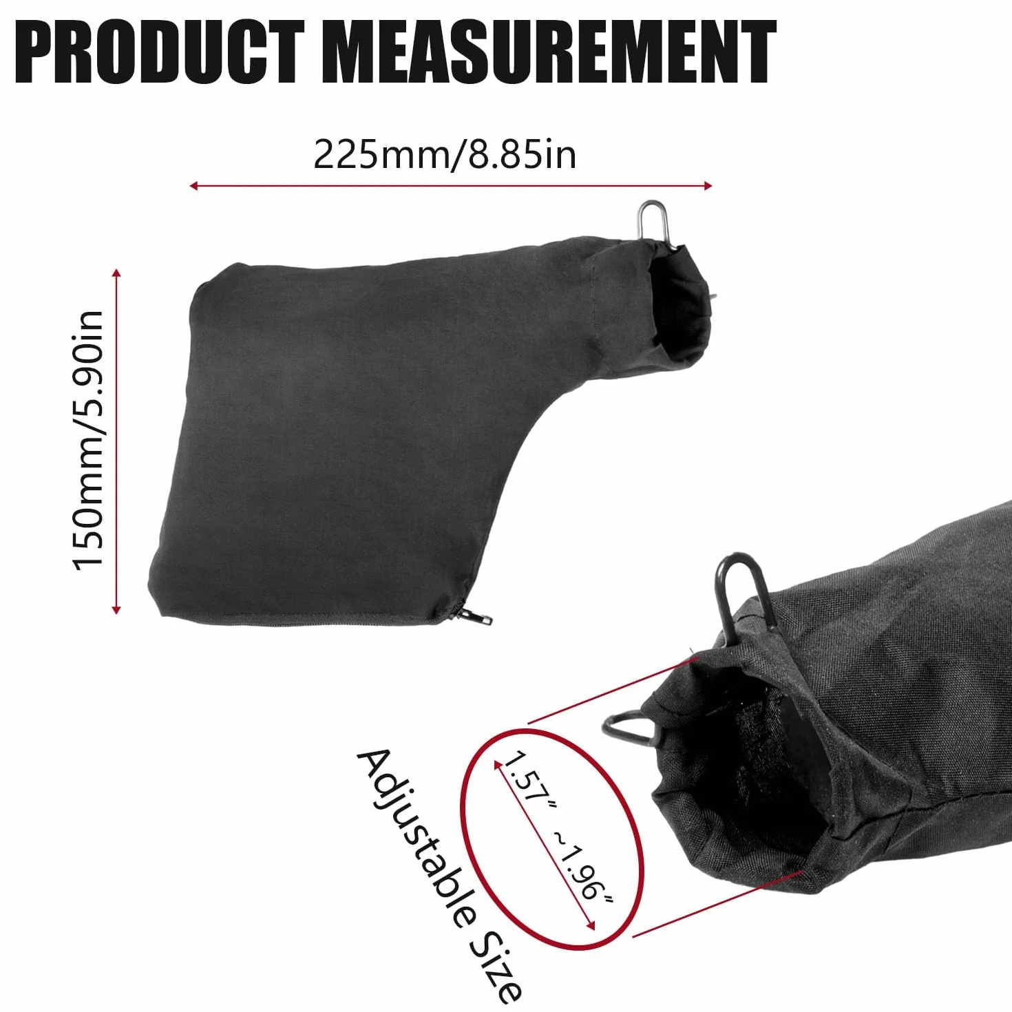 Dzxin Worek na kurz do piły ukośnej model 255, 2 sztuki, czarne, z zamkiem błyskawicznym
