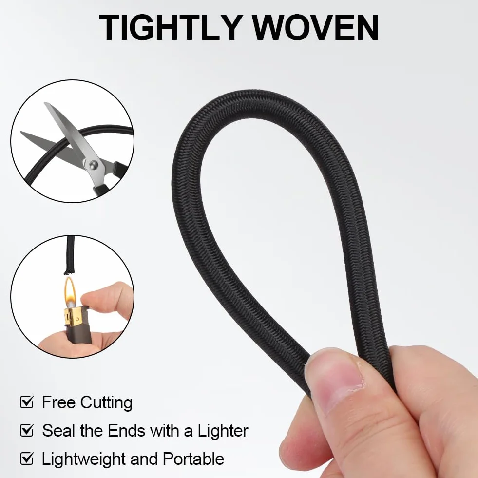 Bungee sznurki elastyczny 5 mm x 20 m ciężka lina do przyczepy plandeki namiotu DIY czarne