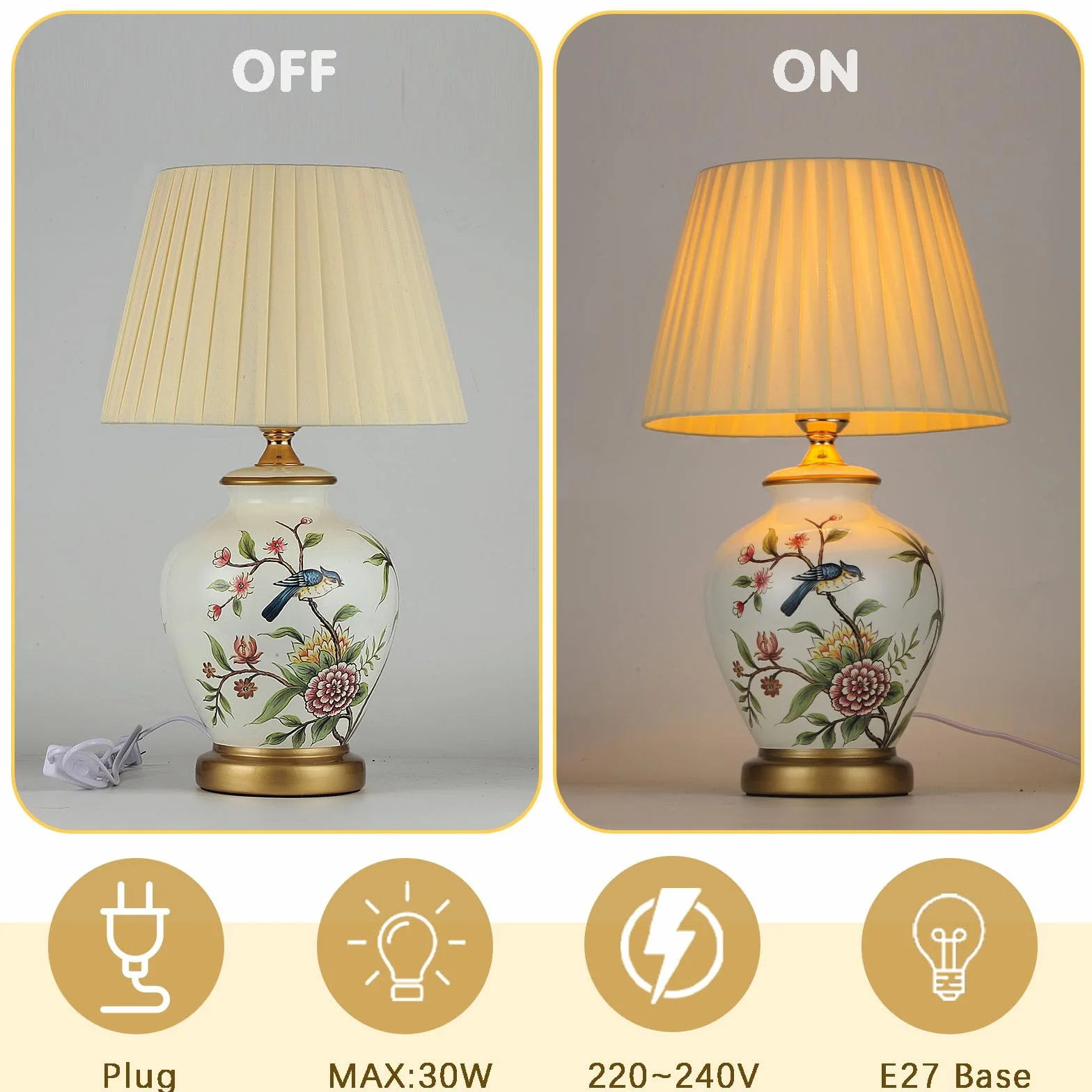 Ceramiczna lampa stołowa E27 biała tkanina nowoczesna vintage do salonu sypialni