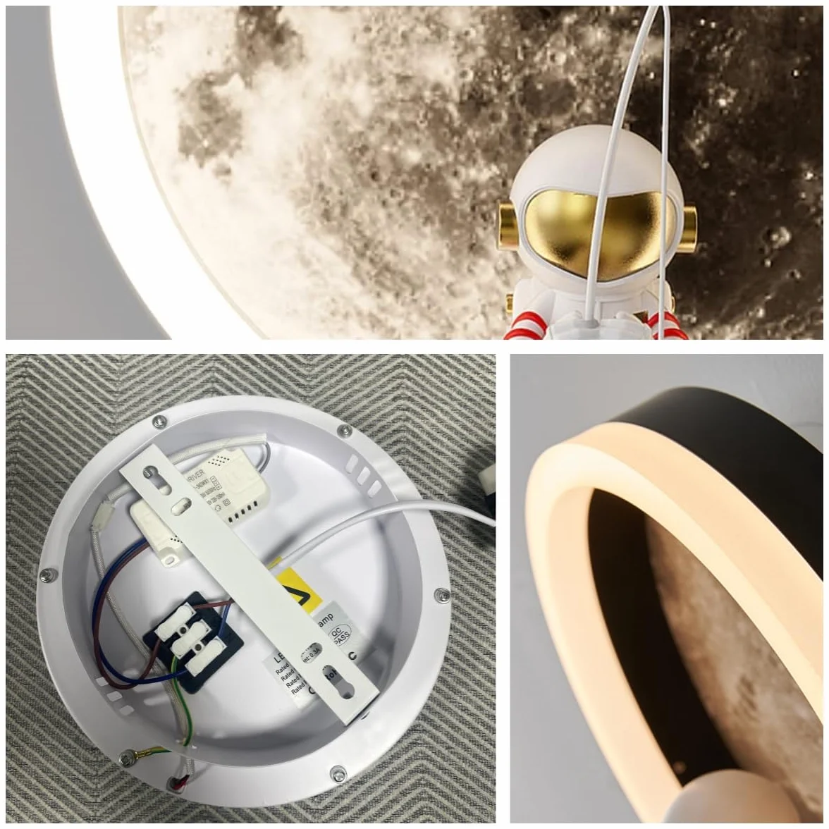Lampa ścienna LED dla dzieci księżyc, dekoracja astronauty pokój dziecięcy dekoracja zagłówka kinkiet ścienny, 3000k 12W okrągła lampa ścienna do pokoju dziecięcego (A: biała)