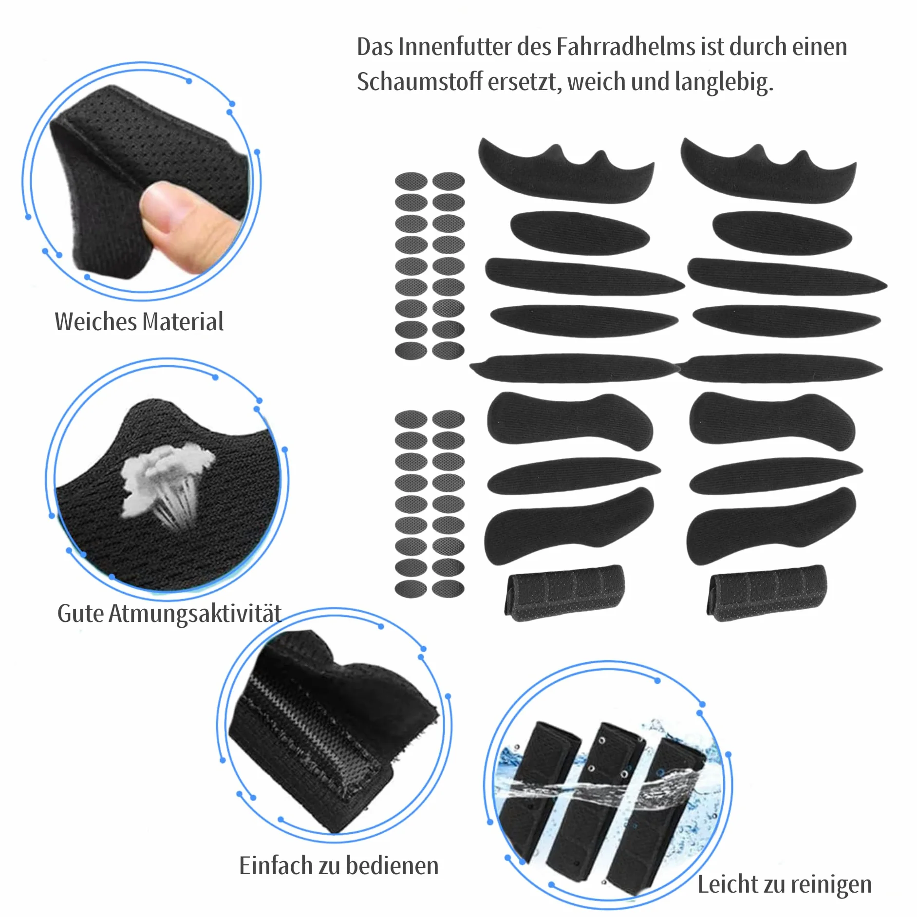 Wyściółka kasku rowerowego Trek, wyściółka na kask rowerowy, wyściółka z pianki pneumo, wyściółka rowerowa, wkładka rowerowa, wyściółka, hak i pętelka, zestaw z