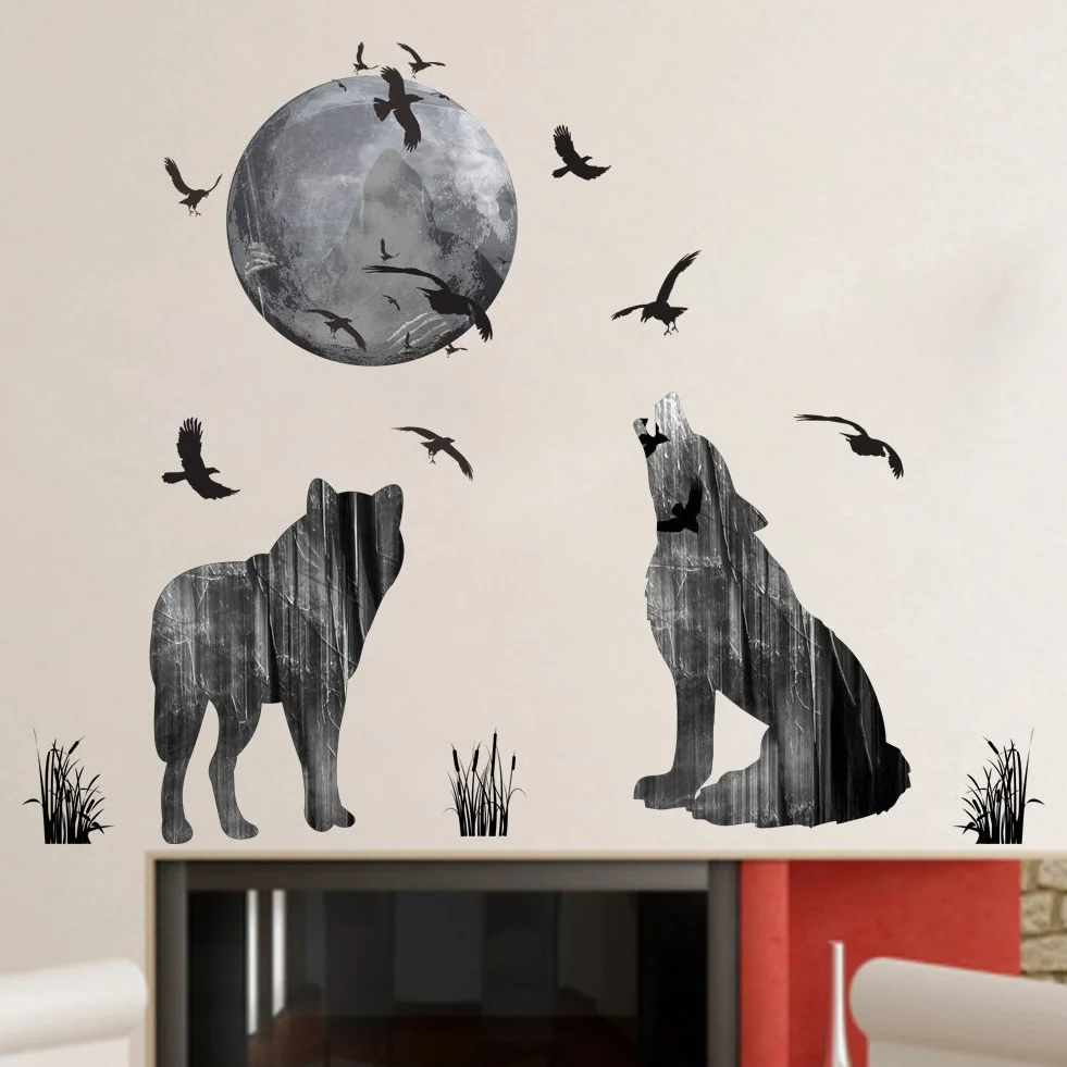 WandSticker4U Tatuaż ścienny z rodziny wilków z lasu 85 x 70 cm naklejka ścienna do salonu
