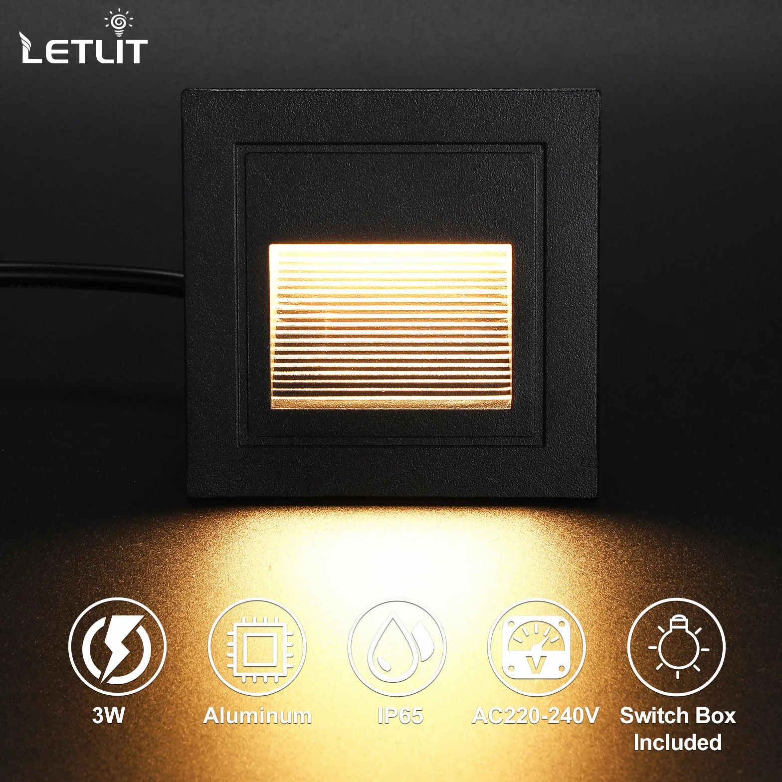 Oświetlenie schodów LED 3W 230V 3000K 85x85mm IP65 300lm Zestaw 2 szt.