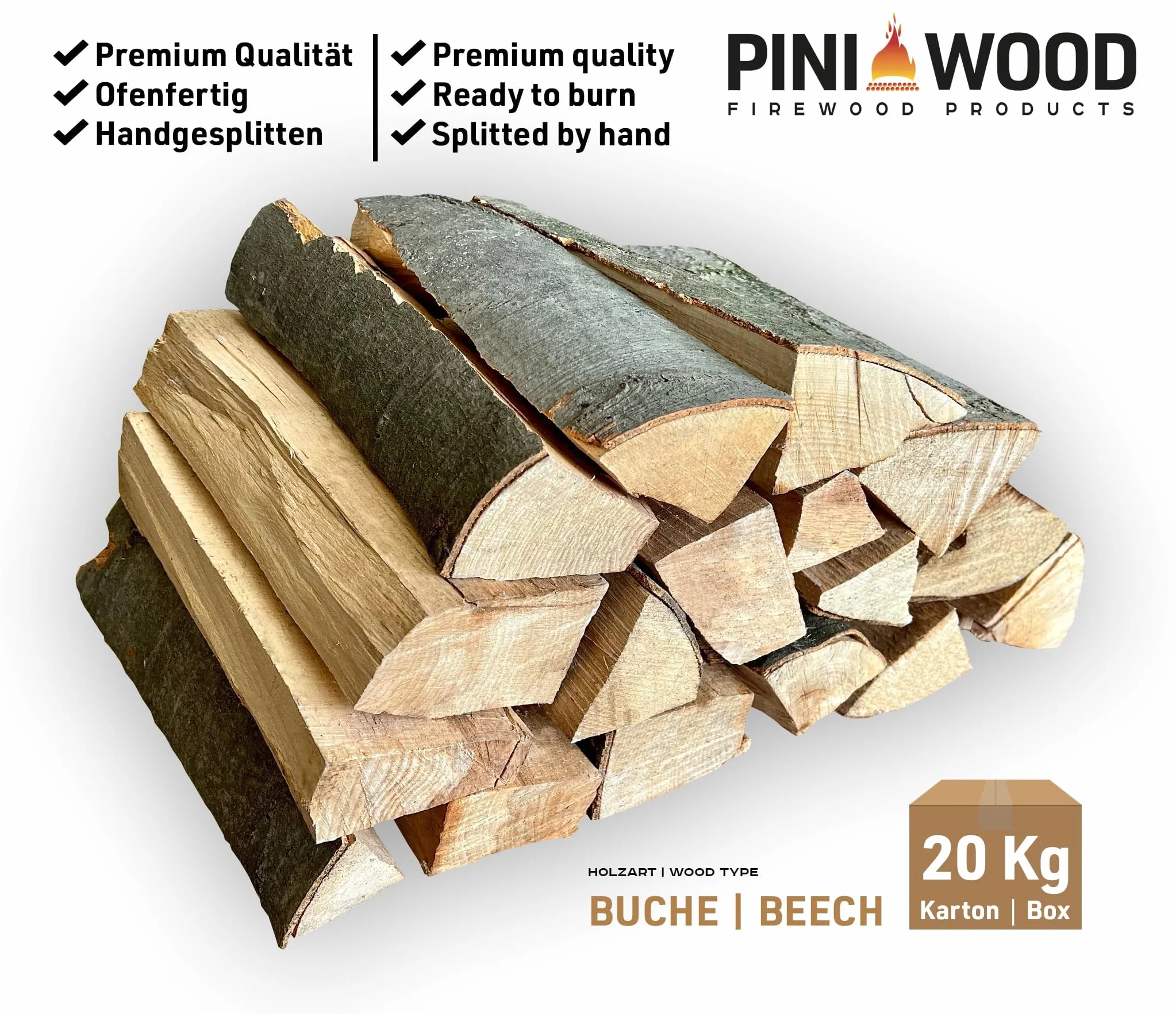 PINI drewno opałowe buk 20 kg 25 cm