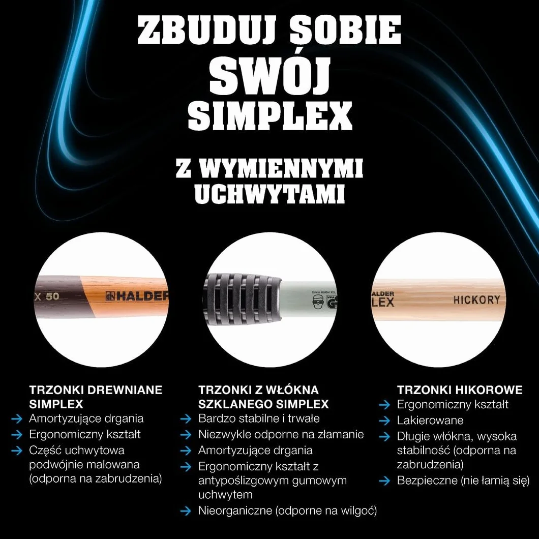 Simplex młotek ochronny TPE-soft/TPE-mid żeliwo ciągliwe drewniany trzonek D=30 mm 3013.030