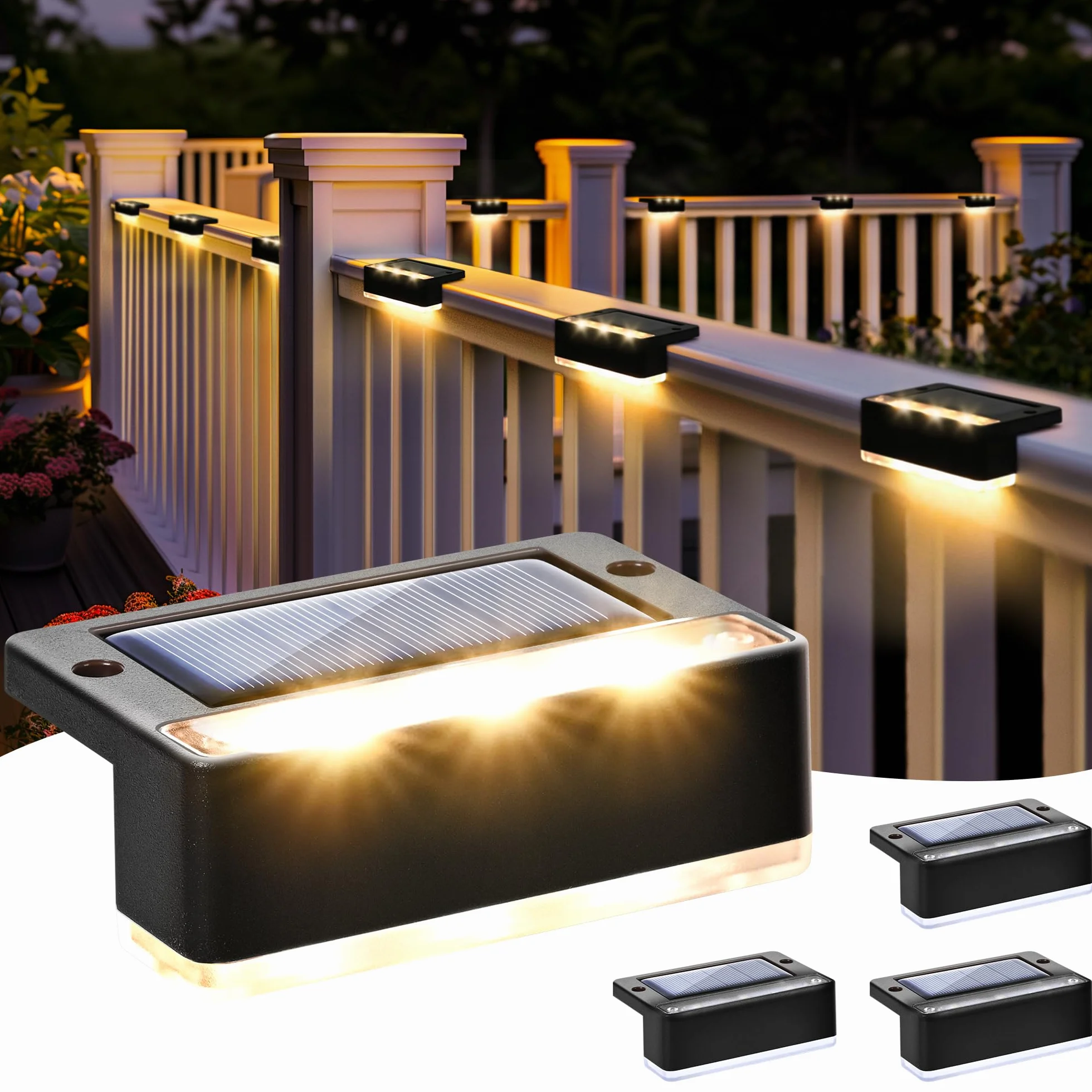 Solpex Lampy solarne do użytku na zewnątrz, 4 sztuki, ciepła biel, oświetlenie schodów, wodoszczelne, oświetlenie LED na schodach zewnętrznych, schodach, ogrodzenie, ogród, podwórko, taras, rynna
