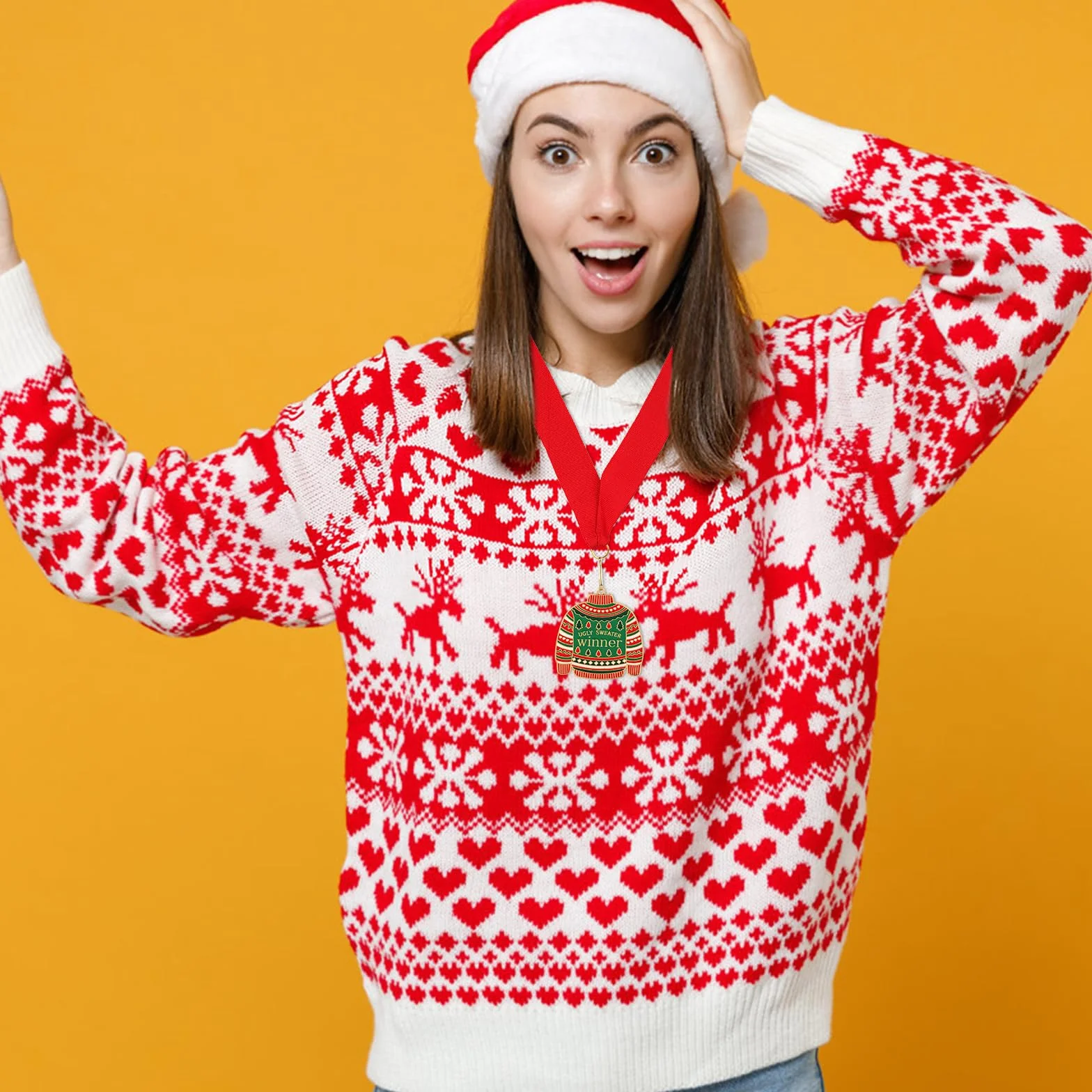 3szt Świąteczny Brzydki Sweter Medale Zwycięzcy, Zabawa Świąteczna Impreza Trofea Nagrody Uroczysta Odznaka Dekoracja Świąteczna na Imprezę dla Rodziny Przyjaciół Biura Dzieci
