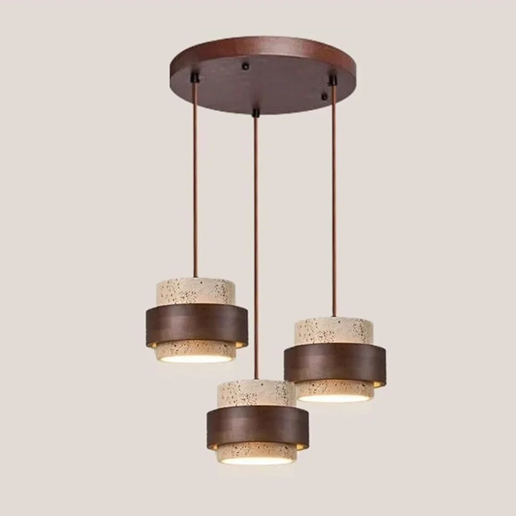 Wisząca Lampa z Naturalnego Kamienia Trawertyn Cylindryczna W Stylu Wabi Sabi Regulowana do Kuchni
