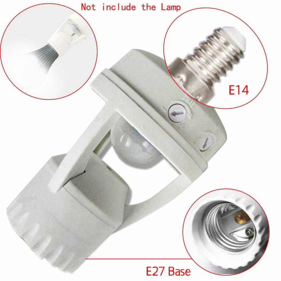 Oprawki żarówek E14 LED PIR czujnik ruchu gniazdo przełączające adapter biały 3 sztuki
