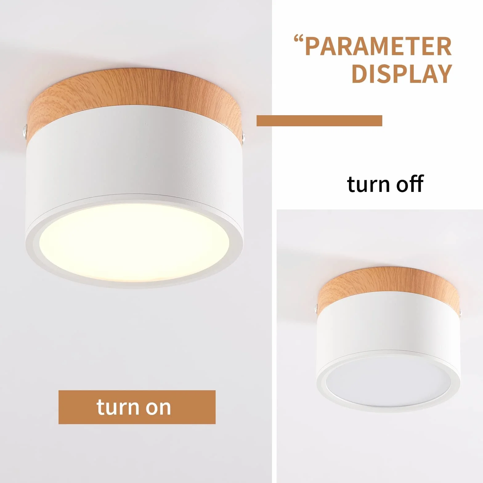 Lampa Sufitowa LED, Reflektor Natynkowy Dekor Drewniany, Mini Okrągła Biała Lampa Sufitowa, Ciepła Biel 3000 K, 12 W.