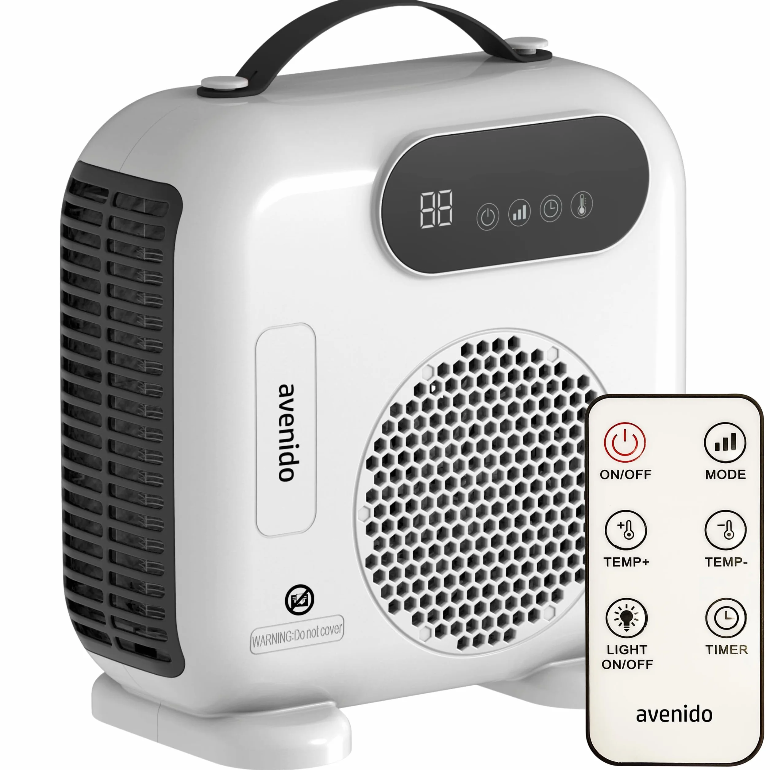 Termowentylator energooszczędny 2000W z pilotem, cichy grzejnik elektryczny z wyświetlaczem LED, timer 24h, wentylator z funkcja zimnego nawiewu, ochrona przed przegrzaniem, biały