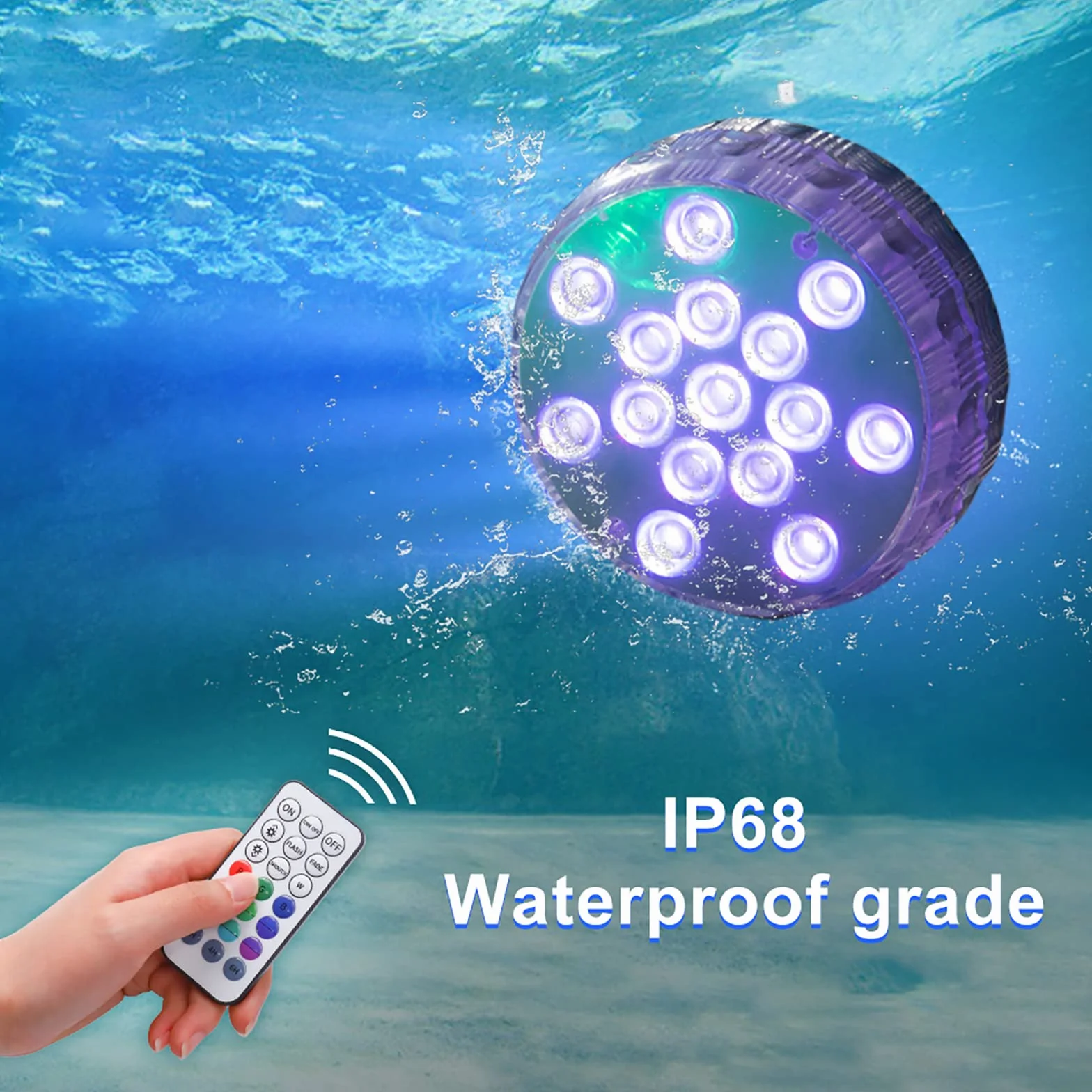 Oświetlenie basenu nad ziemią LED IP68 wodoodporne z pilotem RF 16 kolorów magnesy przyssawki