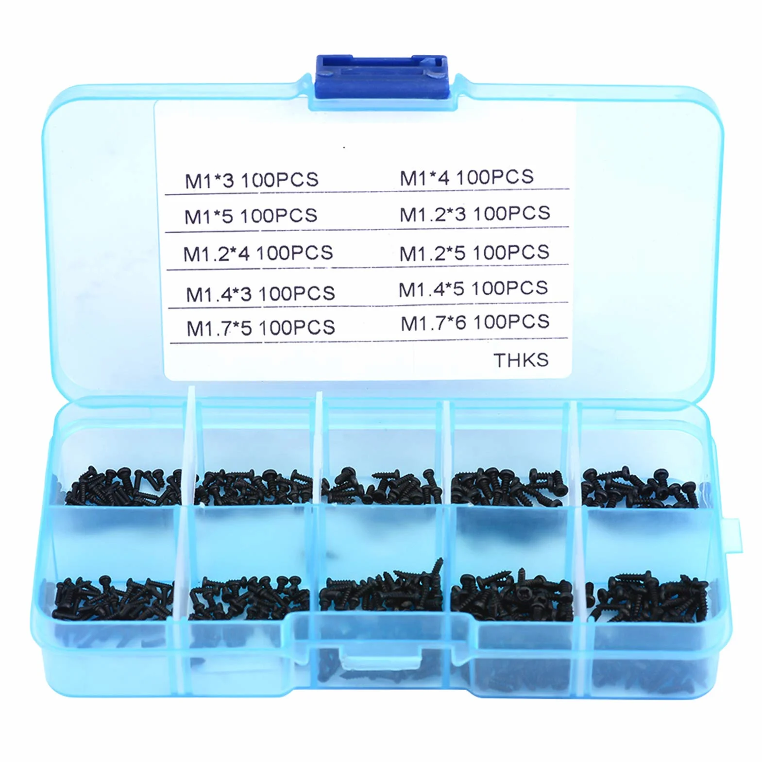 1000-Piece Metric Self-Tapping Screws Assortment Kit M1 M1.2 M1.4 M1.7 Cross Head Screw Set Plastic Storage Container