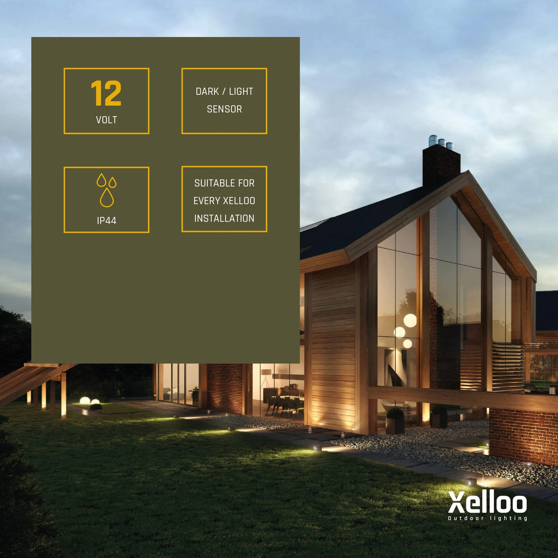 Xelloo® Czujnik oświetlenia zewnętrznego do automatycznego włączania świateł o zmierzchu - pasuje do wszystkich lamp zewnętrznych Xelloo 12V - można łatwo zamontować między istniejącymi kablami