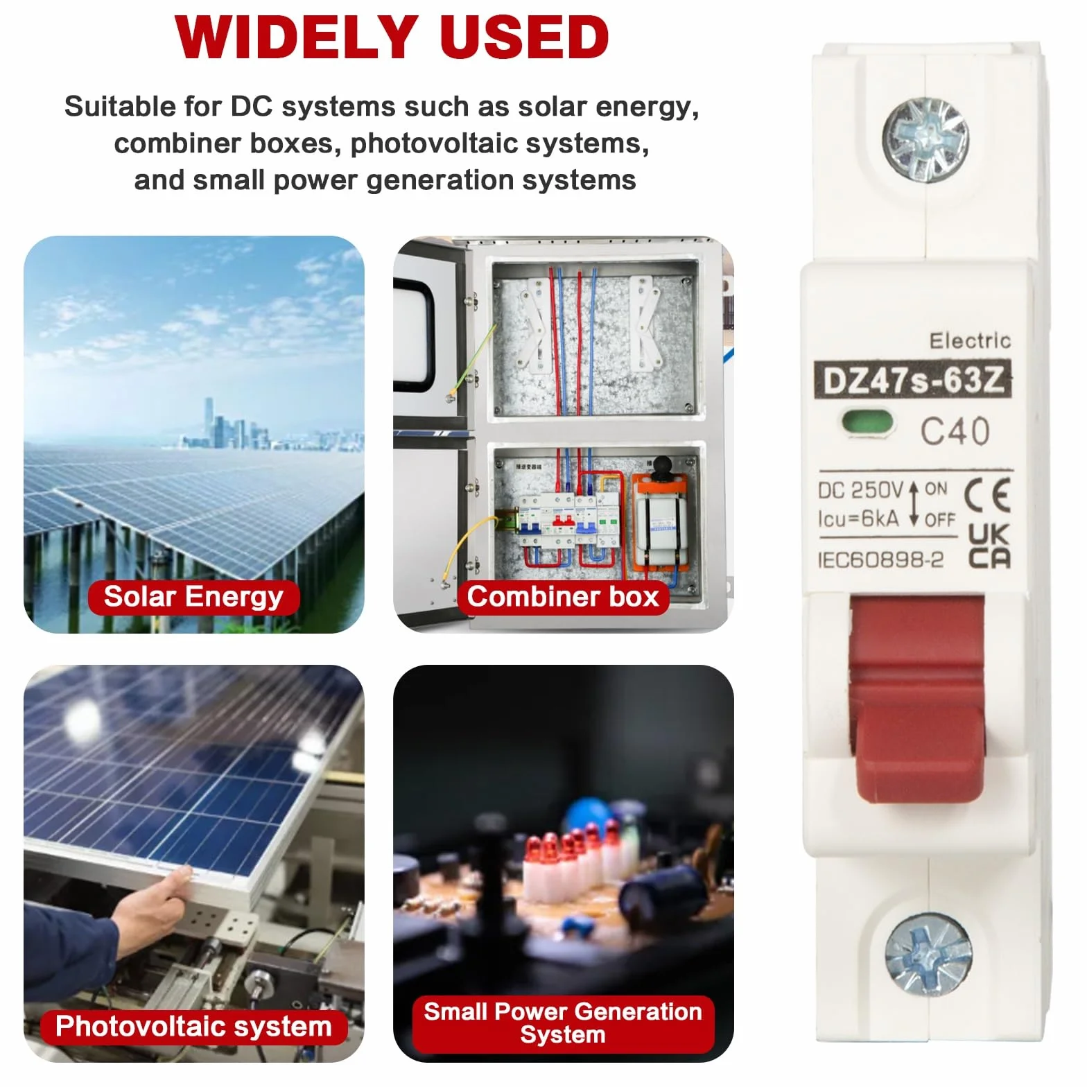 DEWIN Fotowoltaiczny wyłącznik nadprądowy DC 1P 40A 250V do instalacji PV