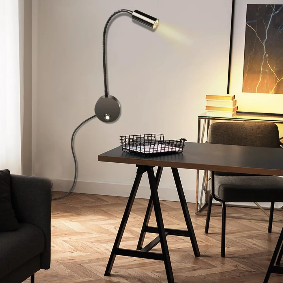 HOTUT Lampka Do Czytania Montowana Na Ścianie, Ściemnialna, USB, Czarna