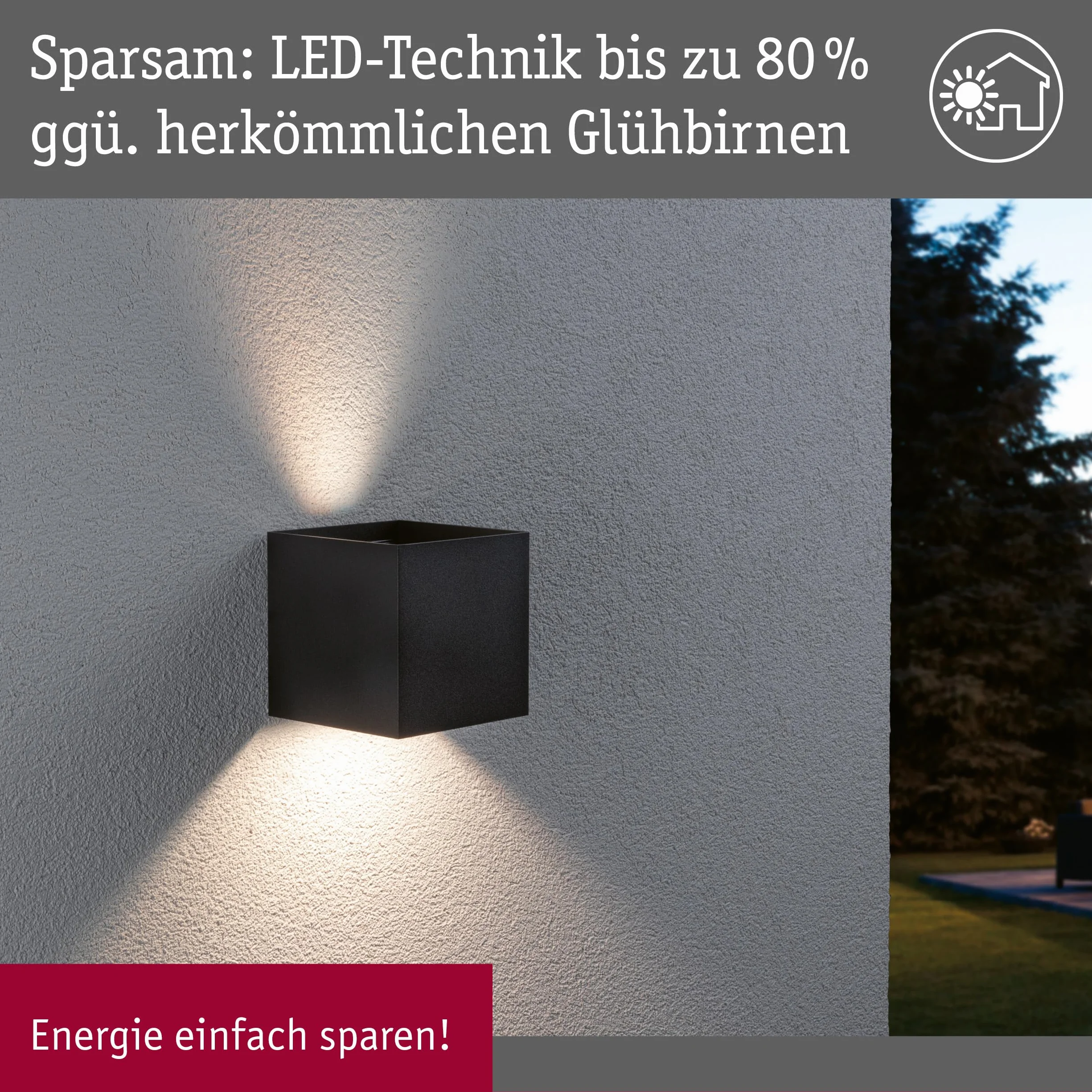Paulmann 94847 LED oprawa na ścianę zewnętrzną Cybo IP44 2x2,5W 2x150lm ściemniania 100x100mm antracyt aluminium RGBW