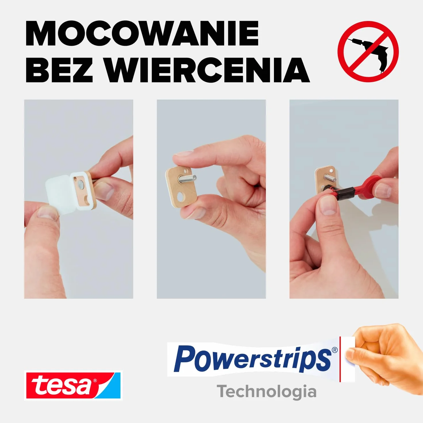 tesa Śruba klejąca do muru i kamienia, moc trzymania 2,5 kg, czworokątna, 2 sztuki