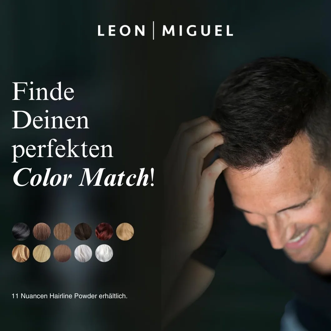 LEON MIGUEL Puder do odrostów – Hairline Powder jako wodoodporny korektor do włosów do kaszerowania odrostów dla kobiet i mężczyzn, niewidoczny makijaż do zagęszczania włosów – 4 g | ciemny brąz