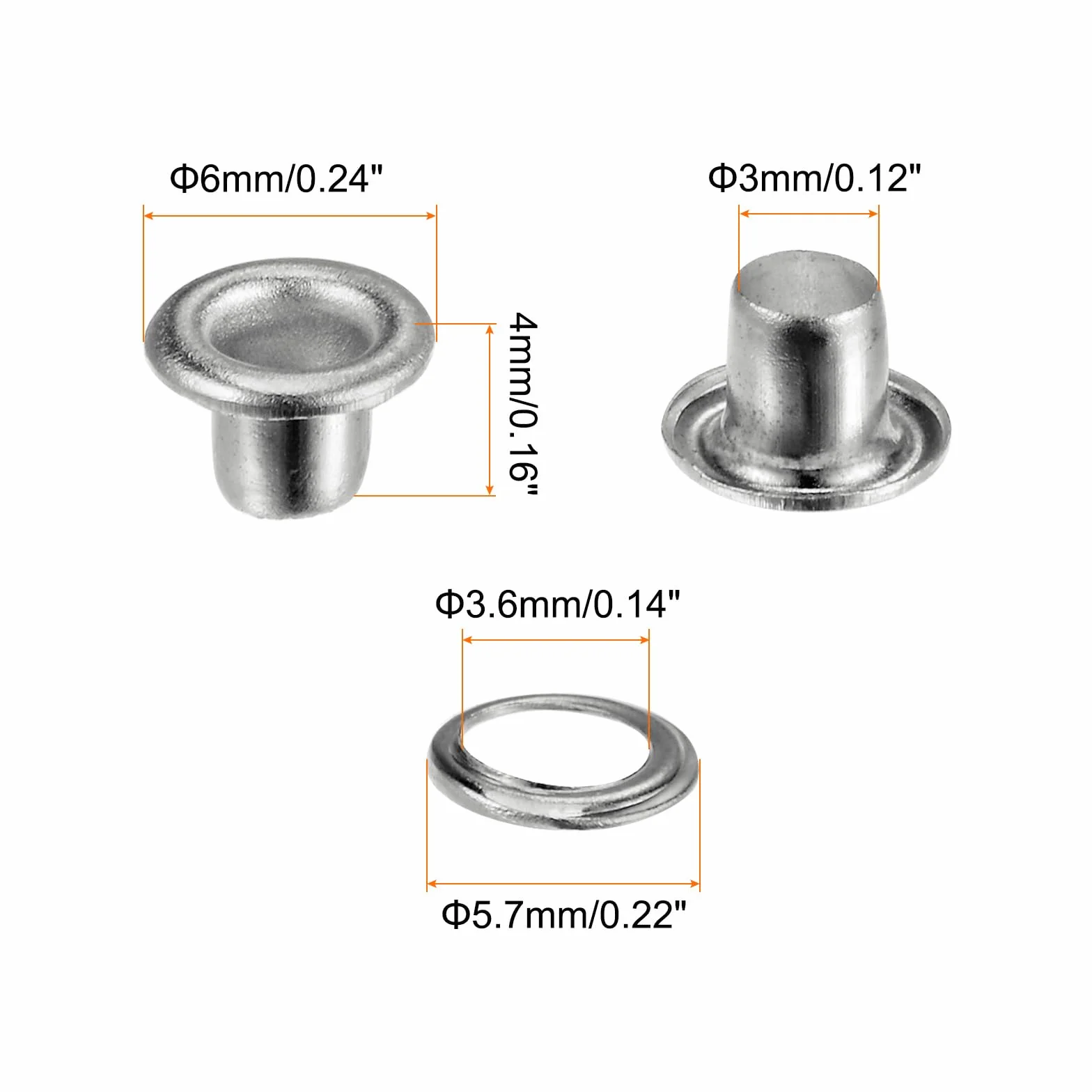 Zestaw oczek metalowych 3 mm 1/8 cala QUARKZMAN 300-częściowy srebrny