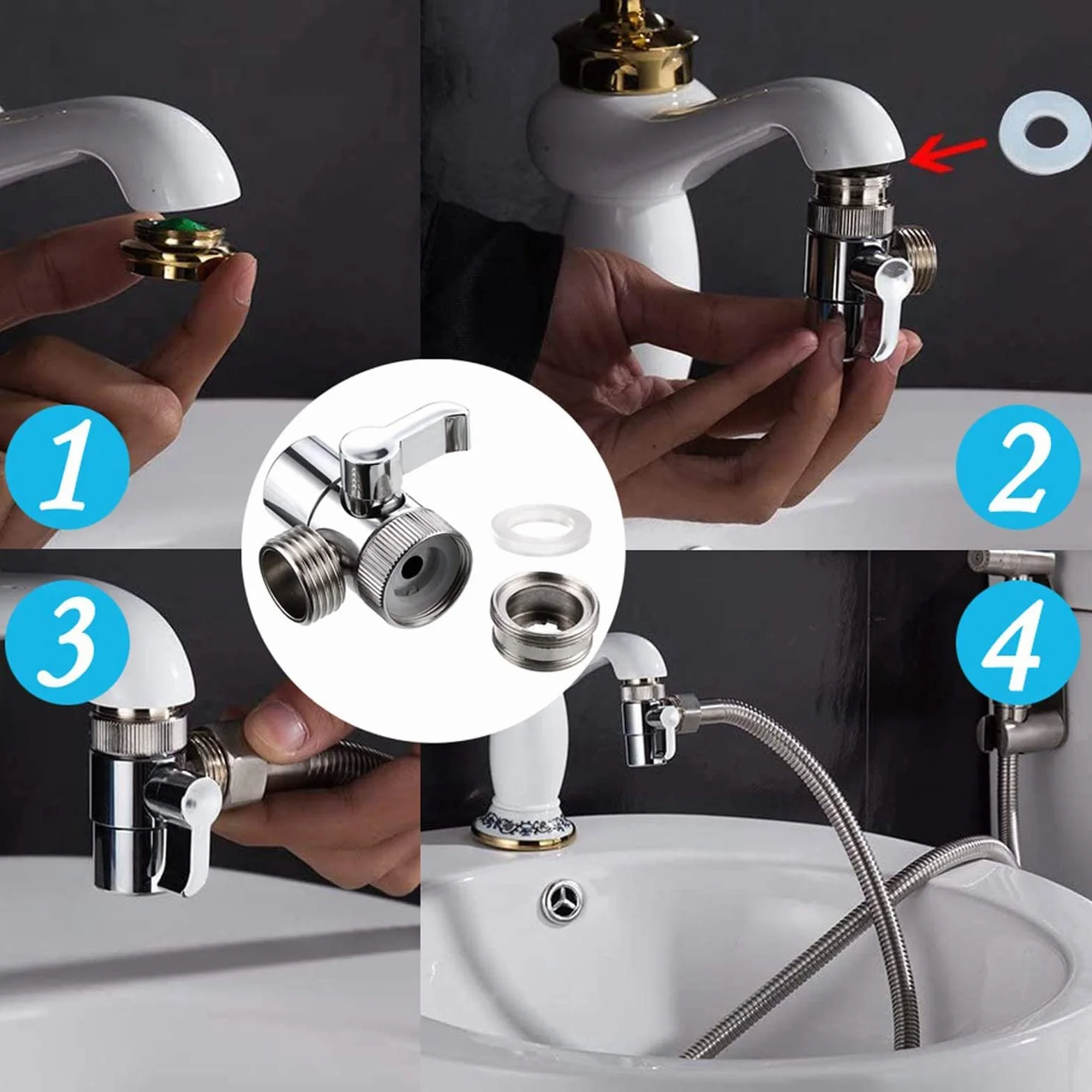 Bidet Prysznic ręczny Podwójna dysza natryskowa Plastik ABS Zestaw natryskowy do toalety z dozownikiem kranu